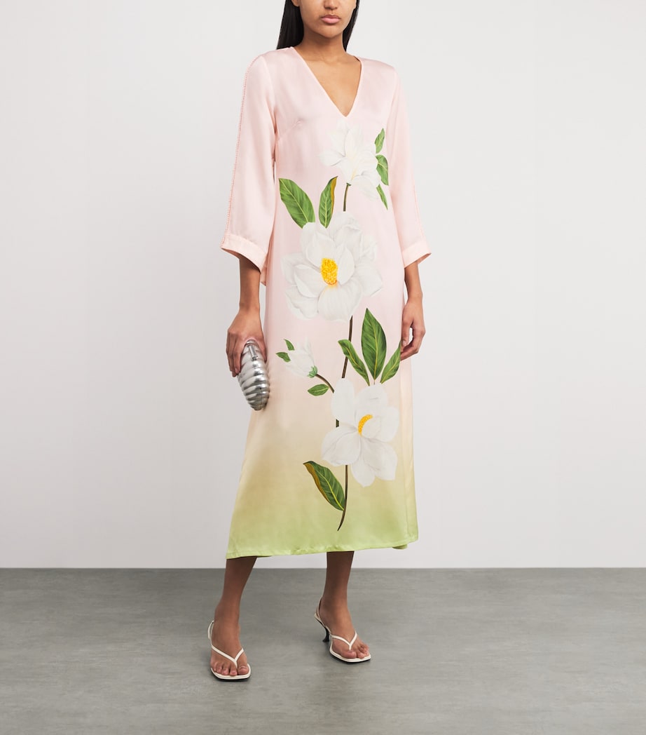 Magnolia Print Maxi Kaftan Dress BLUSH/SAGE GRN OMBRE Image 2