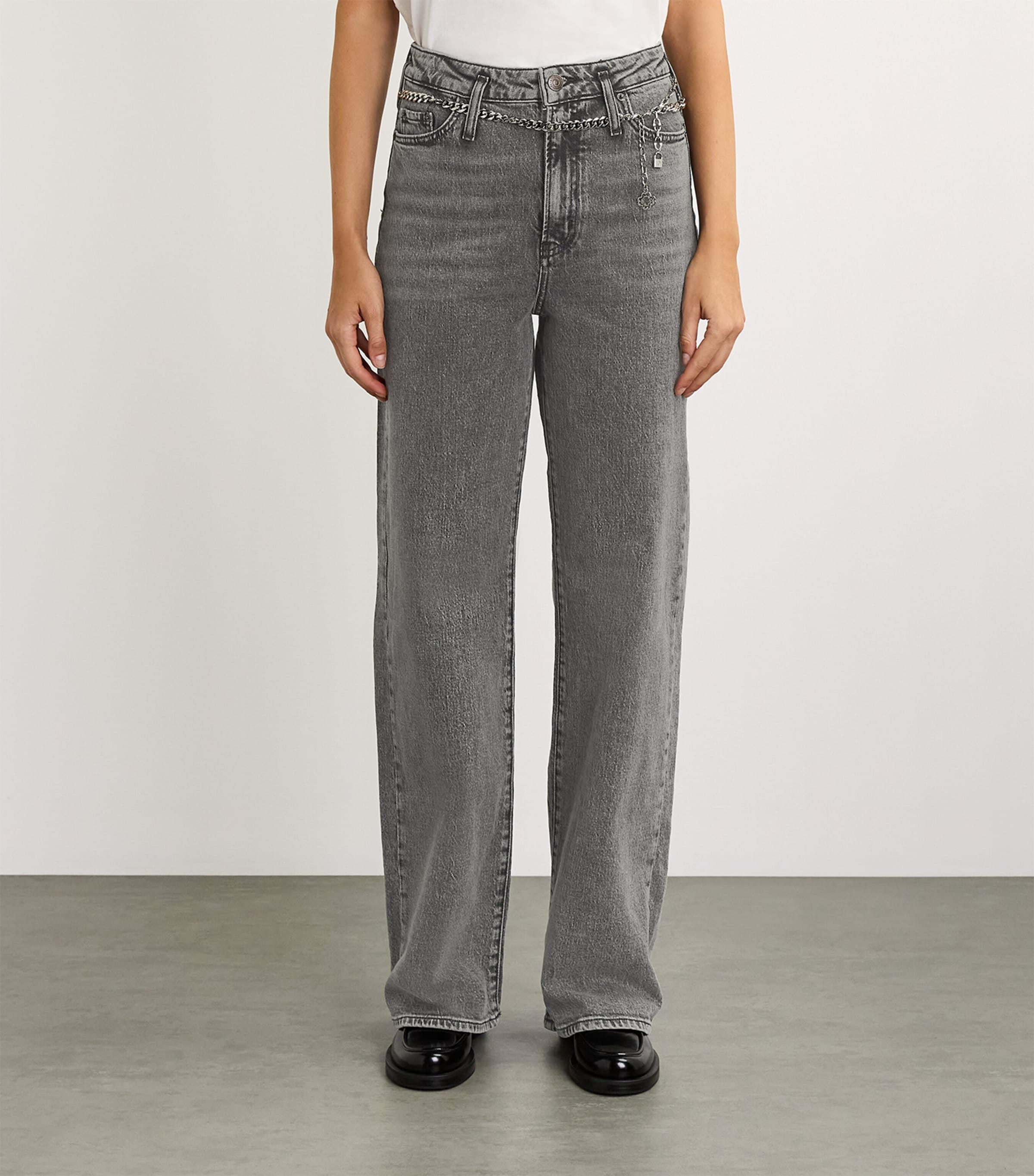 Chain-Detail Wide-Leg Jeans GREY Image 3