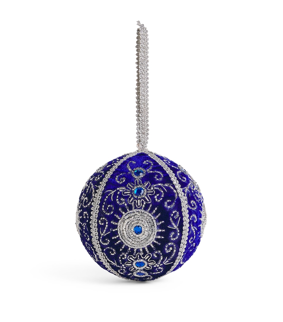 Harrods Velvet Beaded Bauble Blue/silver Image 1
