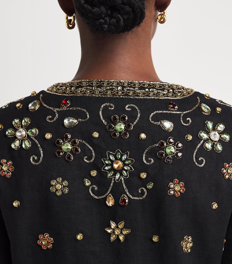 Alice+Olivia Womens Linen Embellished Kidman Jacket Black/multi Image 3