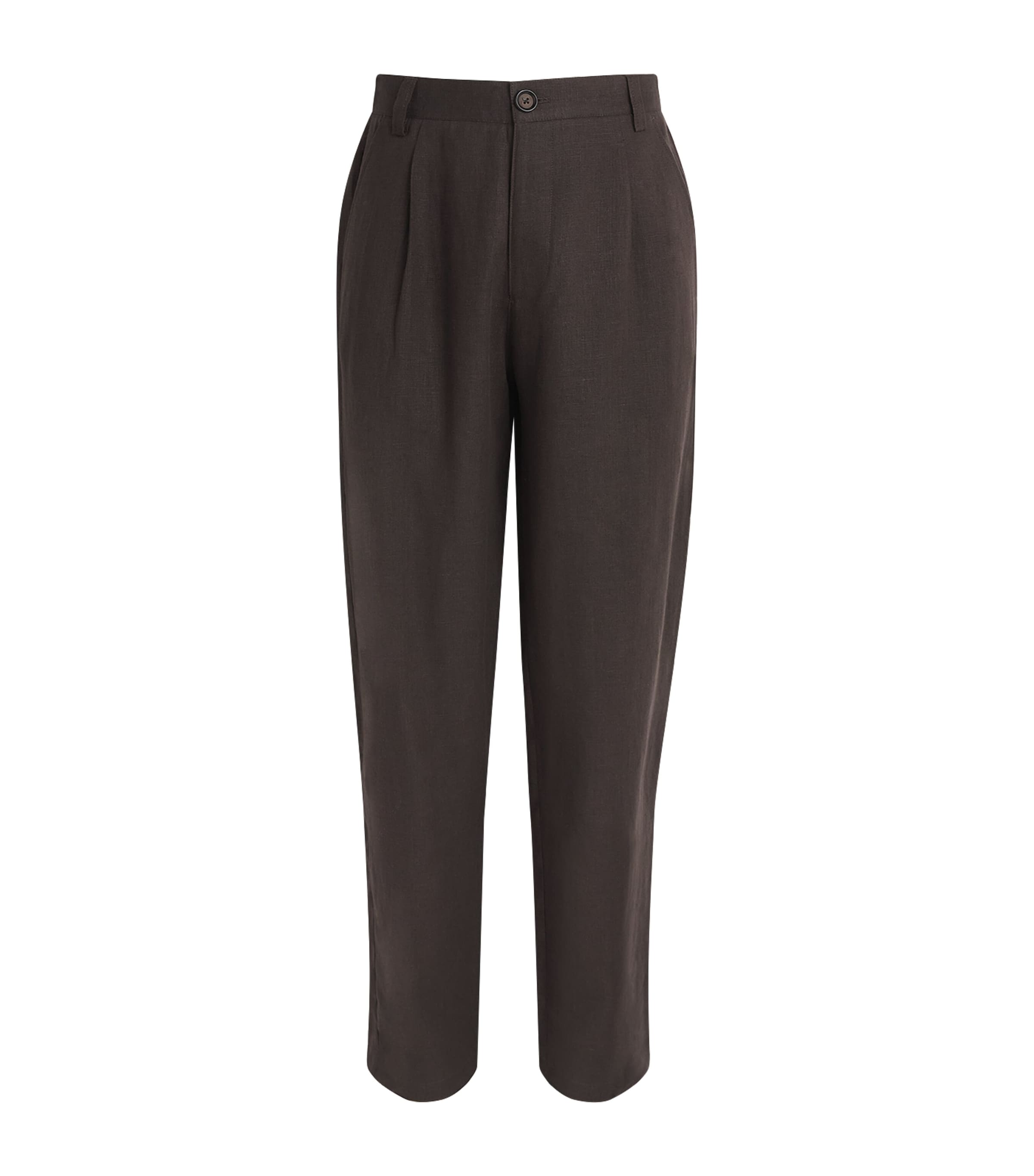 Oliver Spencer Mens Linen-Cotton Morton Pleated Trousers Brown Image 1