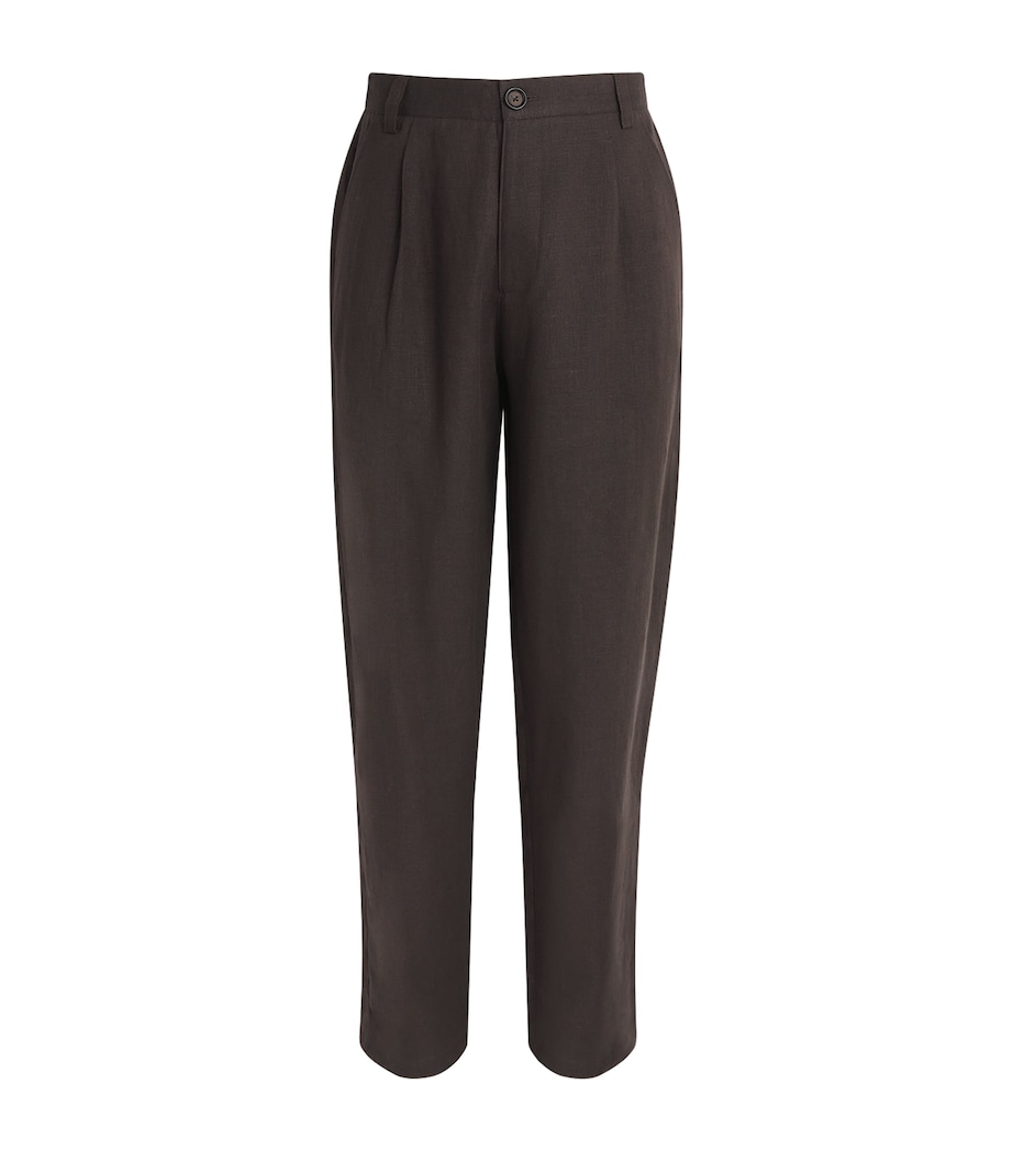 Oliver Spencer Mens Linen-Cotton Morton Pleated Trousers Brown Image 1