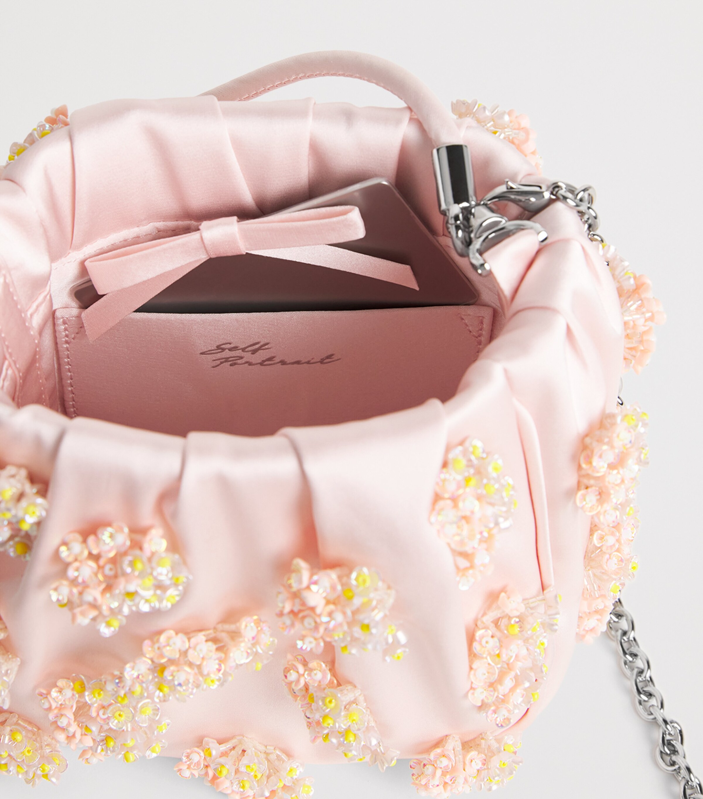 Self-Portrait Satin Beaded Top-Handle Bag Pink Image 5