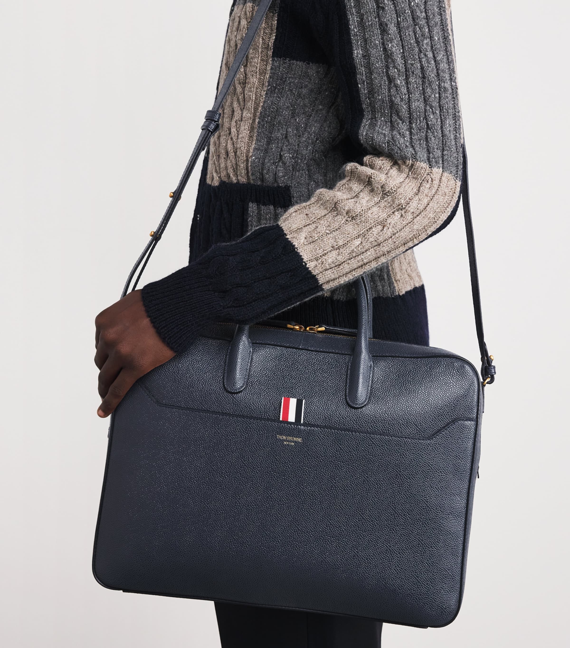 Leather Business Bag NAVY Image 5