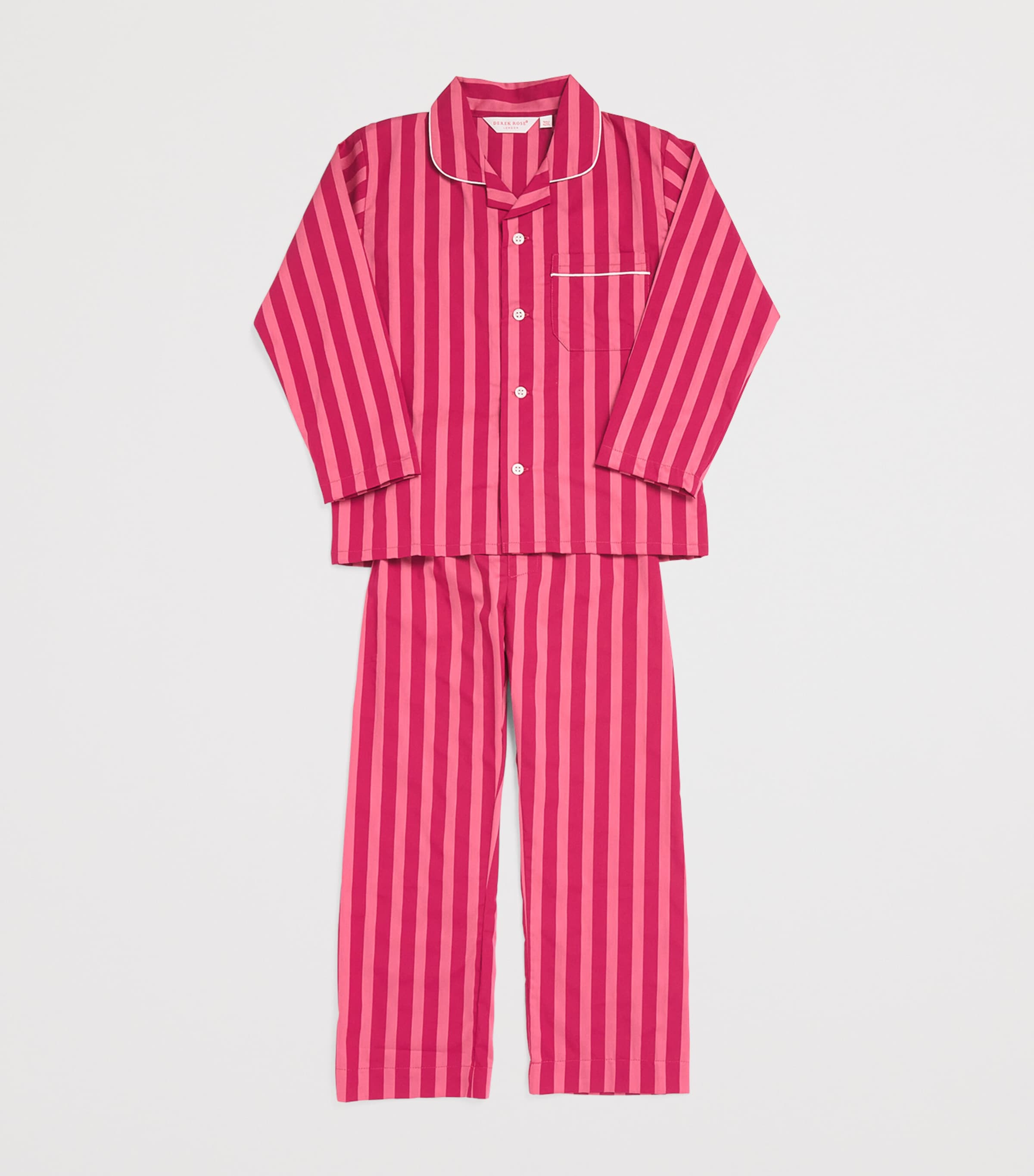 Derek Rose Kids Cotton Batiste Stripe Capri Pyjamas (3-12 Years) Pink Image 2