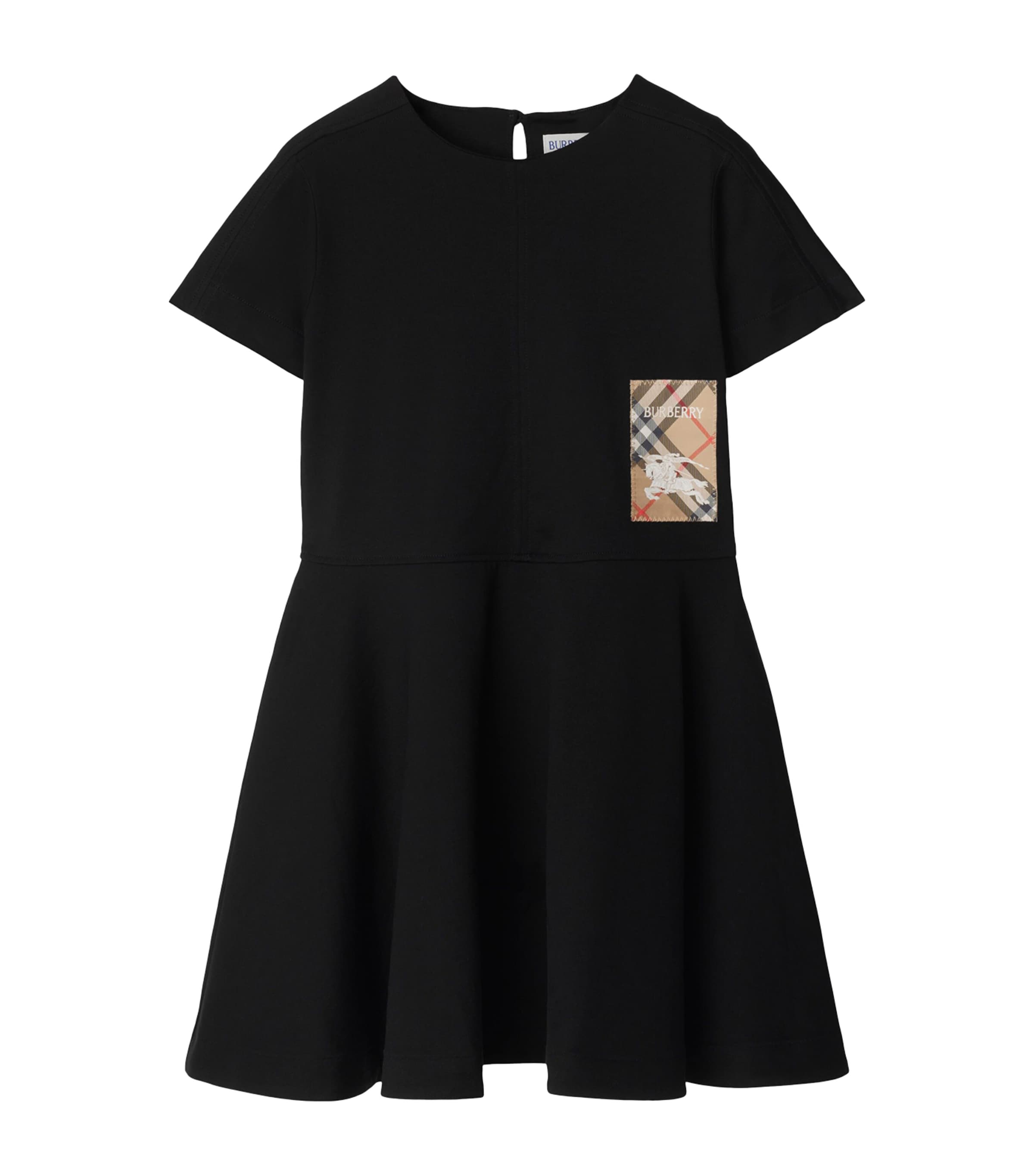Cotton Check Label Dress (3-12 Years) BLACK Image 1