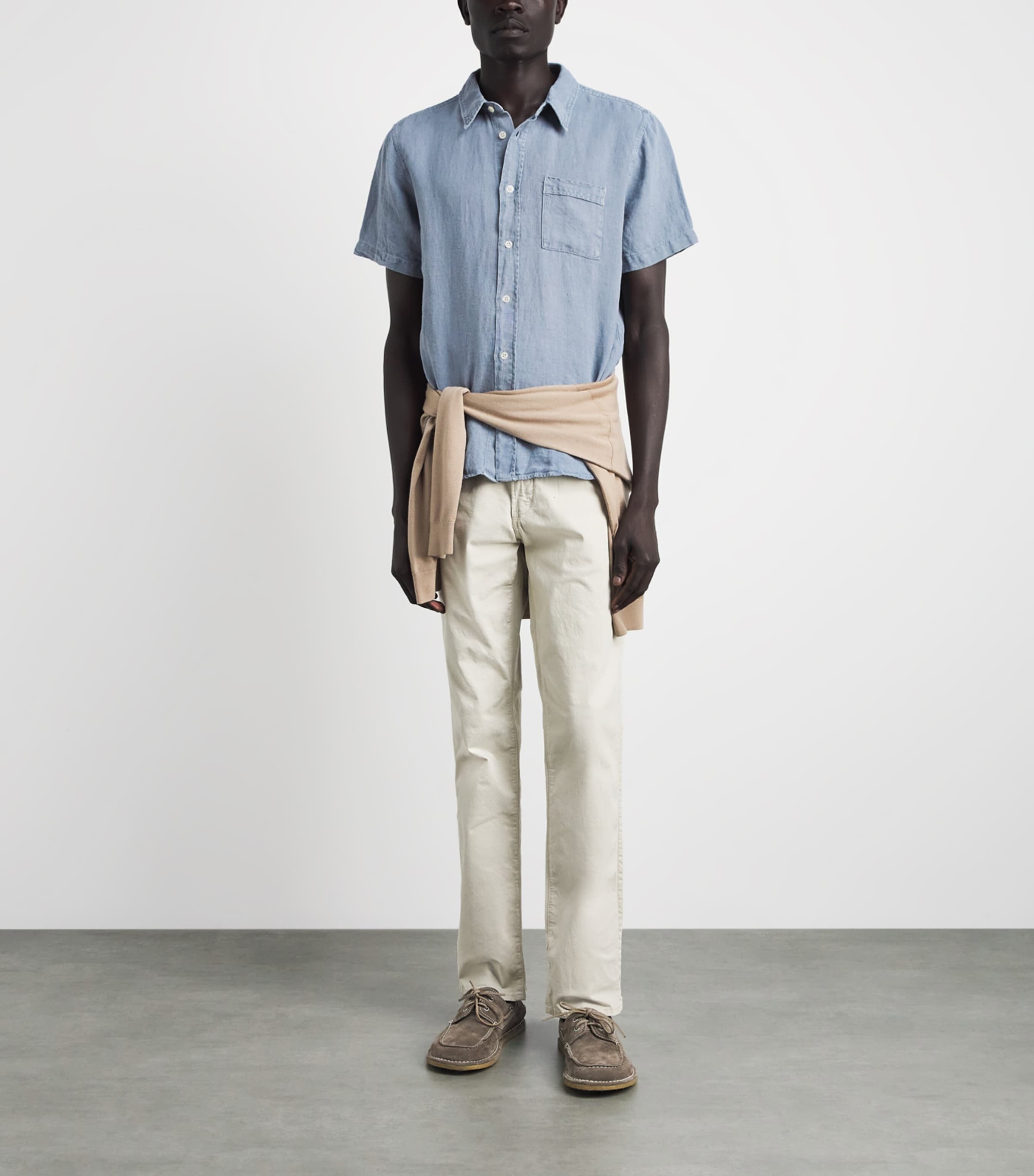 Citizens of Humanity Mens Linen Short-Sleeve Shirt Stone Blue Image 2