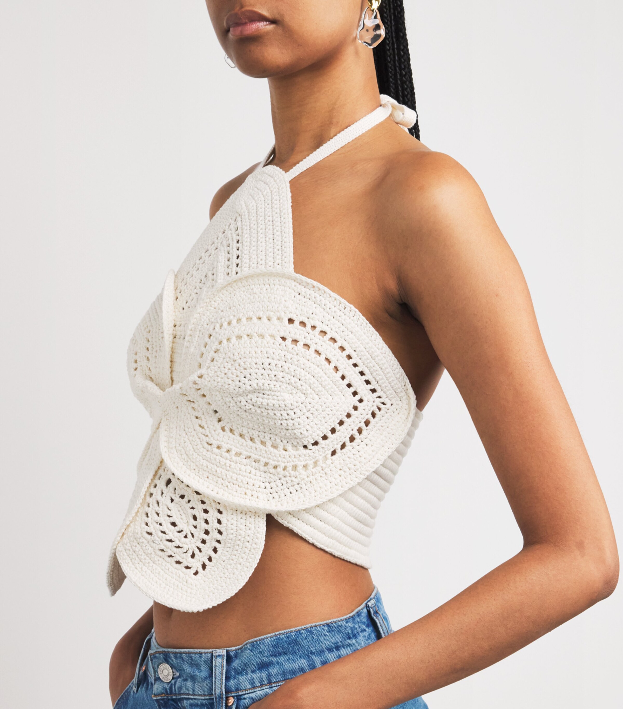 Cult Gaia Womens Crochet Emelia Crop Top Off White Image 6