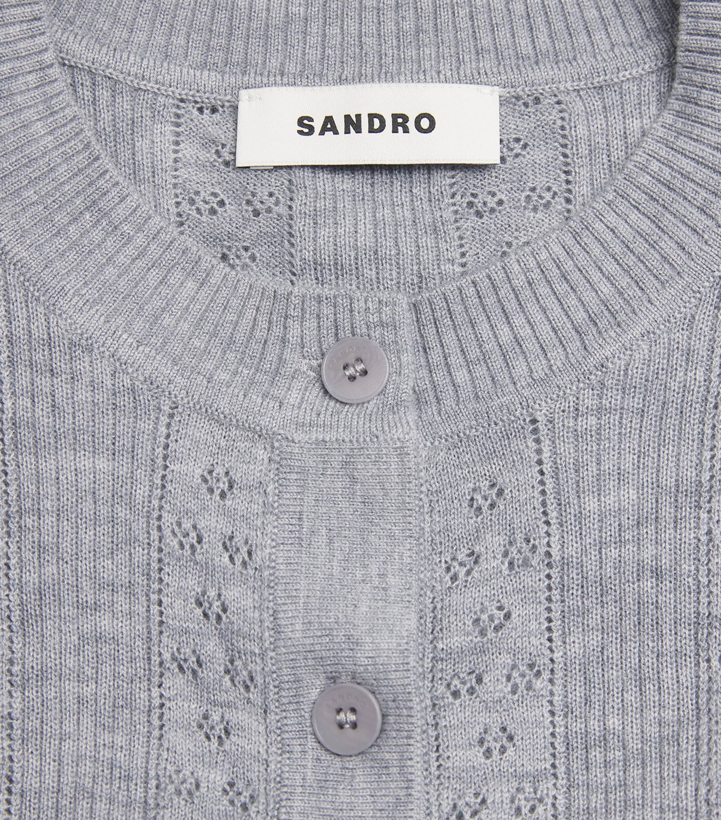Sandro Paris Womens Wool Pointelle-Knit Cardigan Grey Image 6