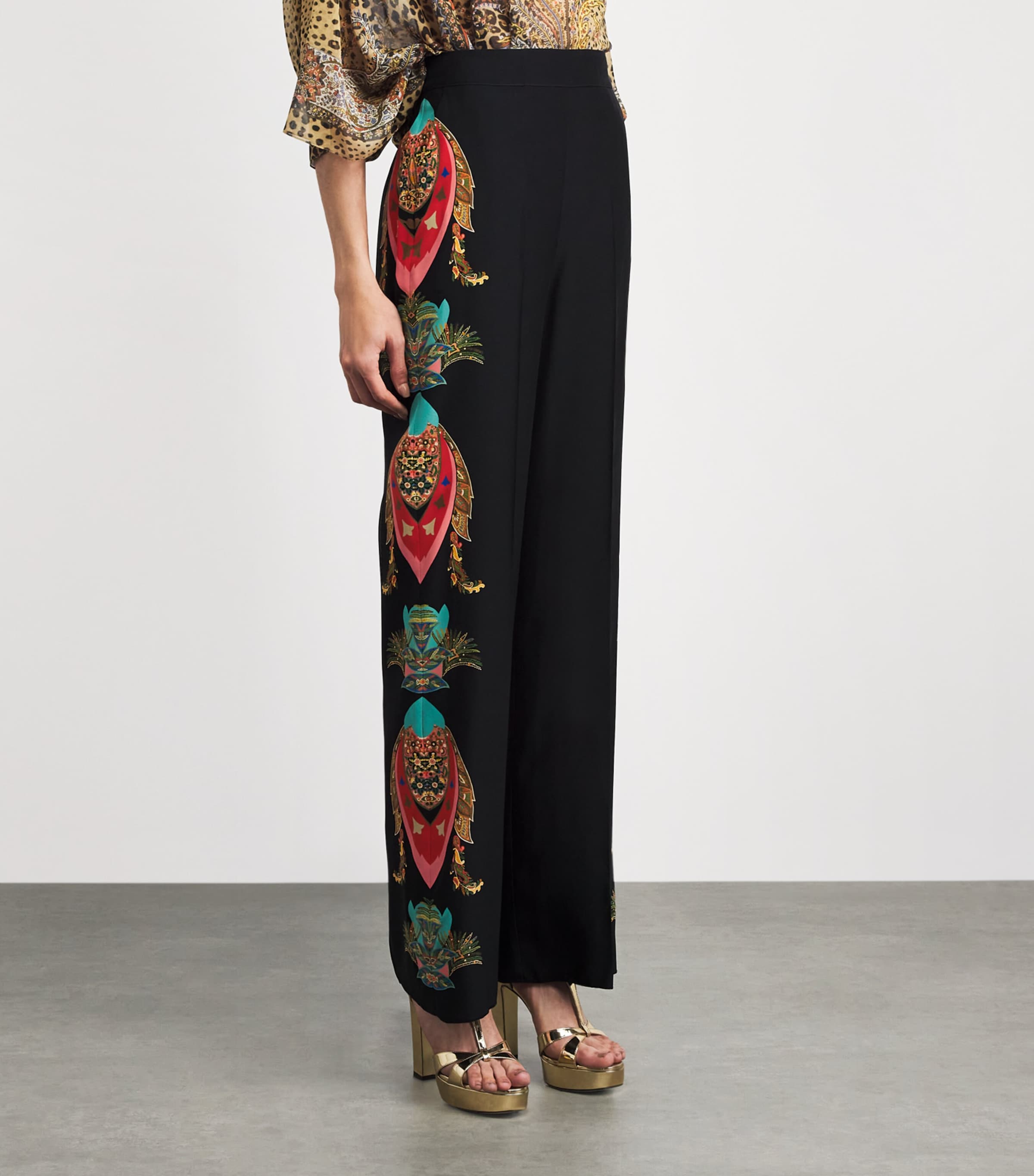 Etro Womens Silk Paisley Skinny Trousers Black Image 4