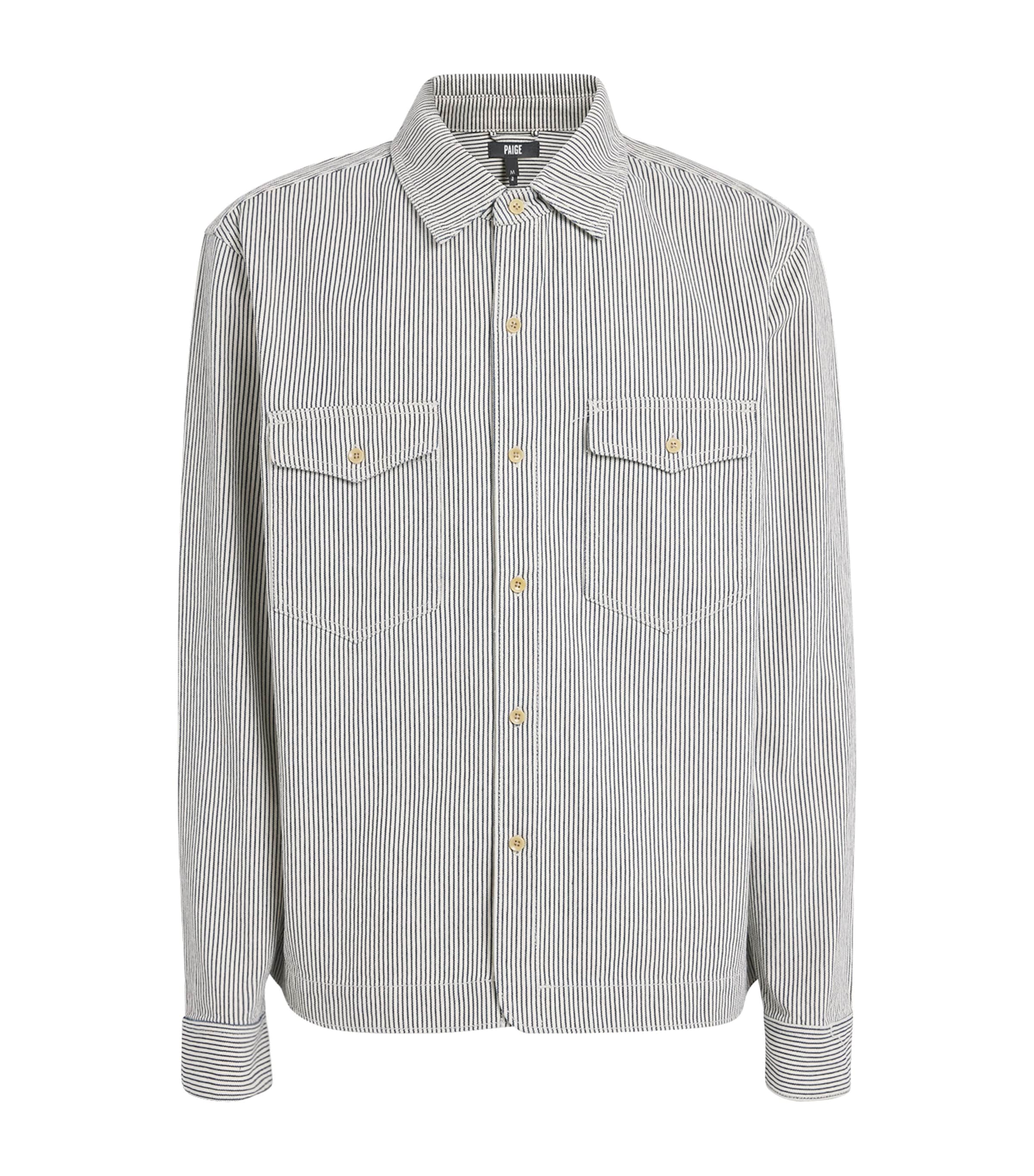 PAIGE Mens Stripe Rinzi Denim Shirt Ecru/indigo Stripe Image 1