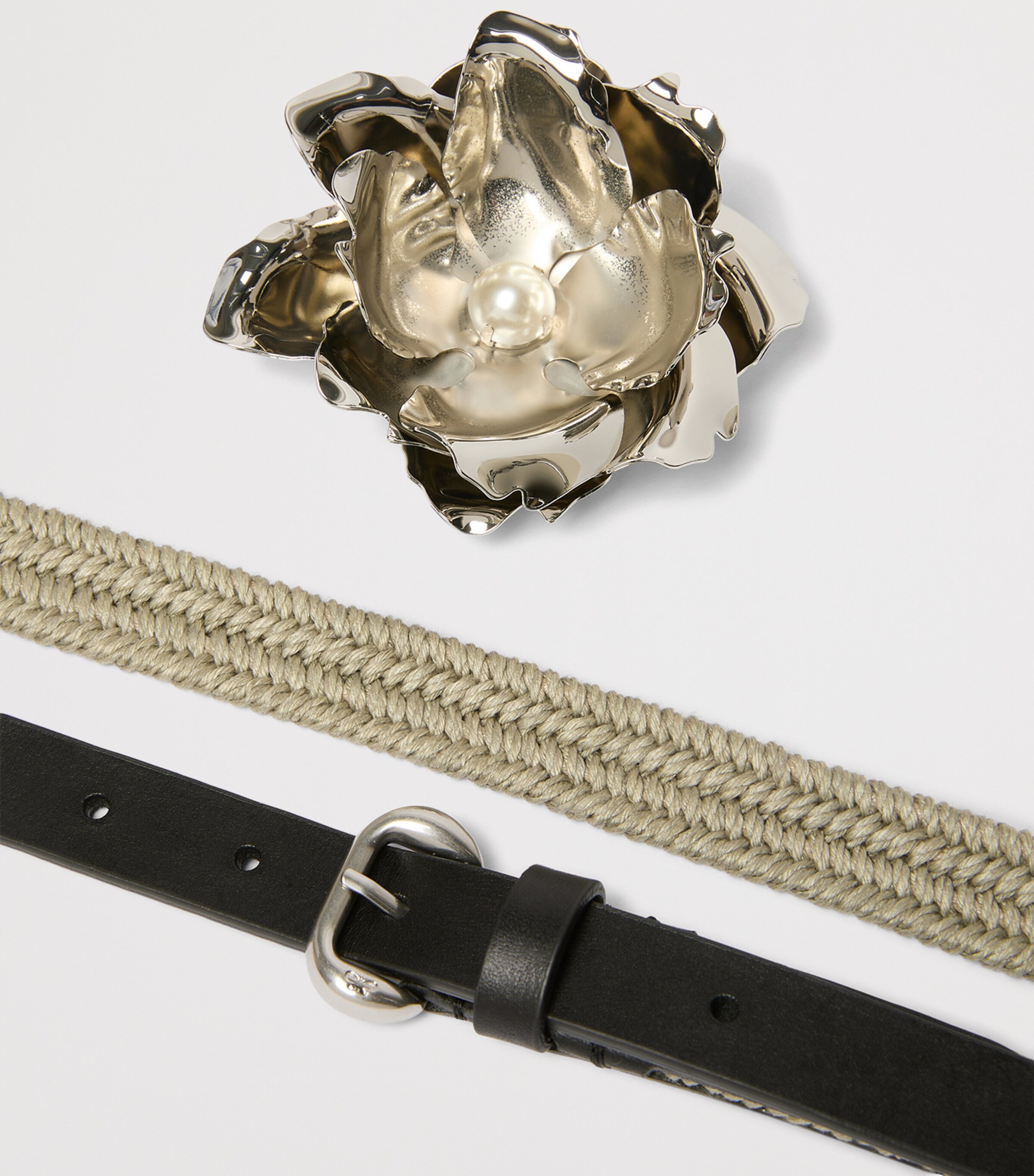 Weekend Max Mara Leather-Linen Flower Belt Natural Image 3