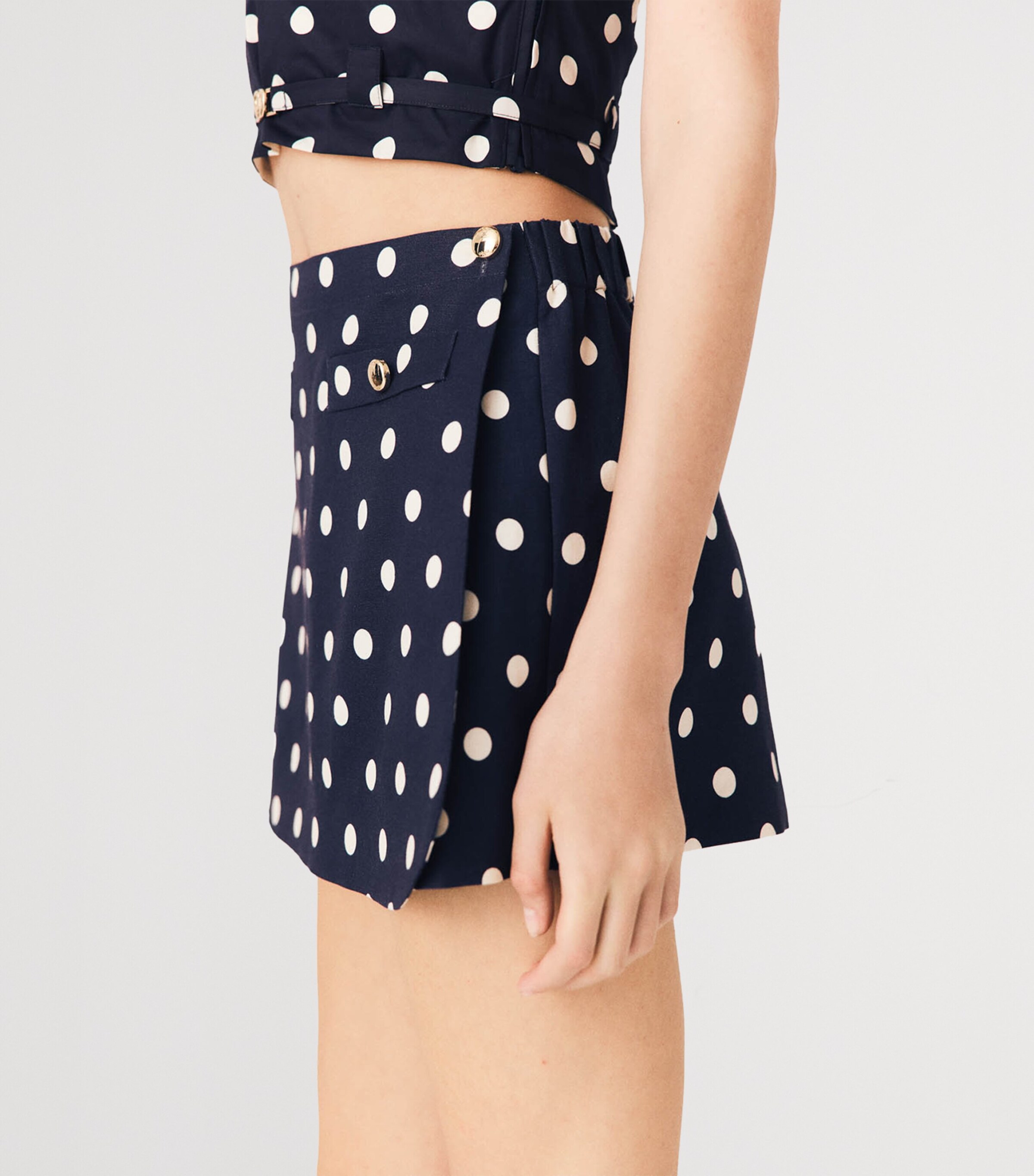Maje Womens Linen-Blend Polka-Dot Mini Skort Navy Dots Print Image 7