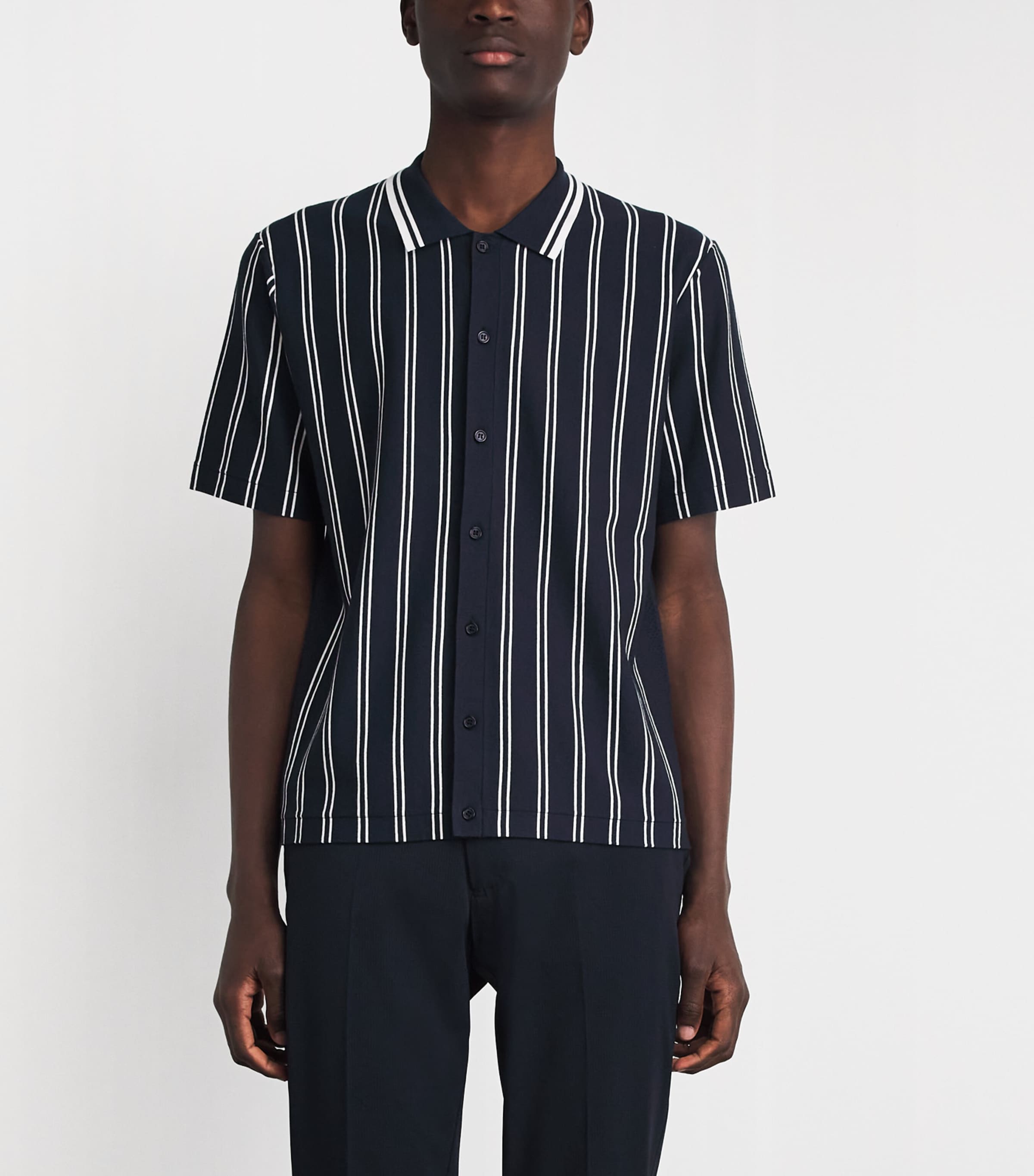 J Lindeberg Mens Stripe Rue Short-Sleeve Shirt Jl Navy Image 4