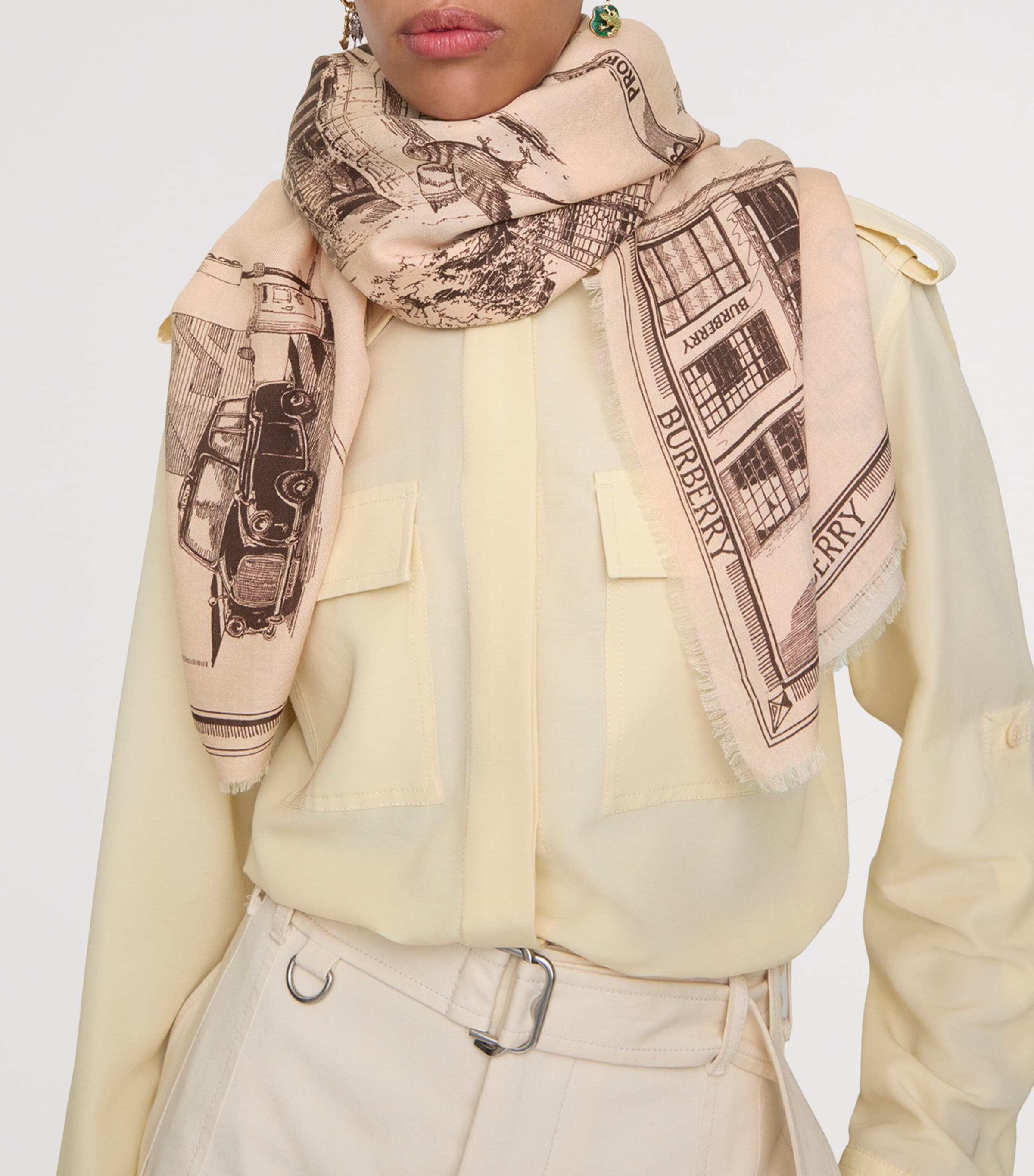Burberry Wool-Silk London Landmarks Scarf Sepia Pink Image 6