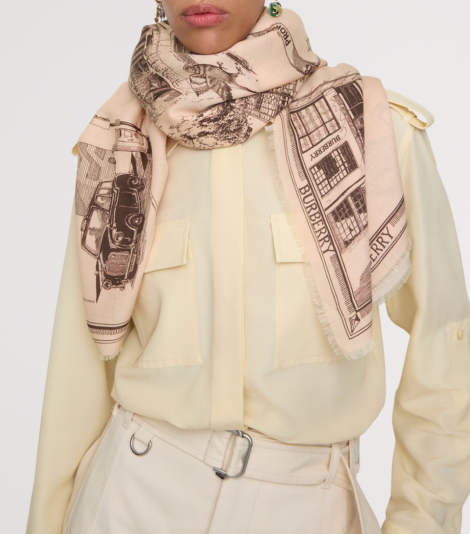 Burberry Wool-Silk London Landmarks Scarf Sepia Pink Image 6