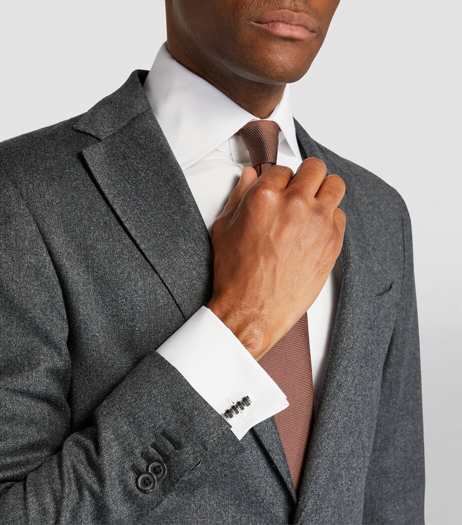 Rhodium-Plated Rotating Cylindrical Cufflinks SILVER/ BLACK Image 4