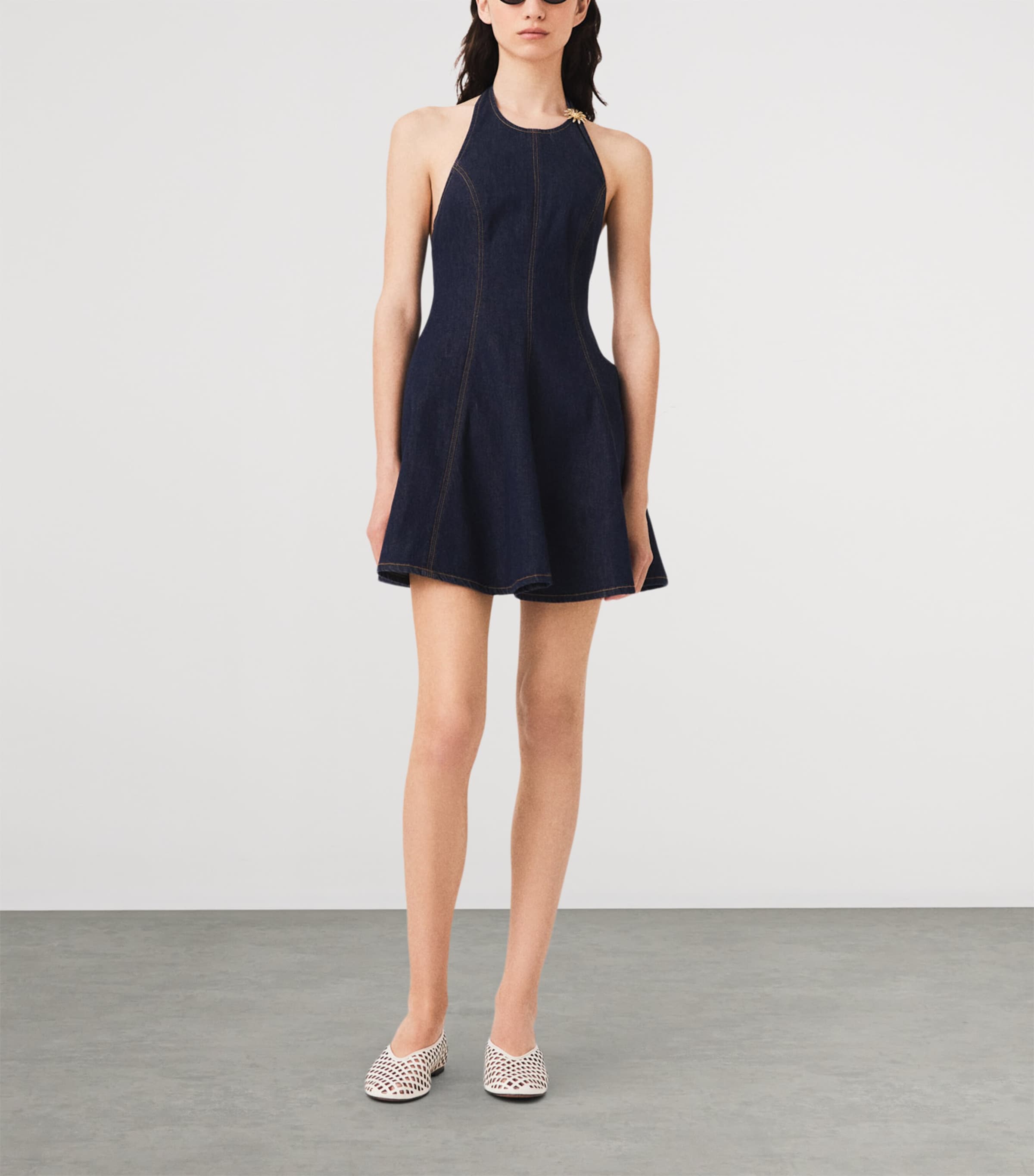 Maje Womens Denim Brooch Mini Dress Navy Image 2