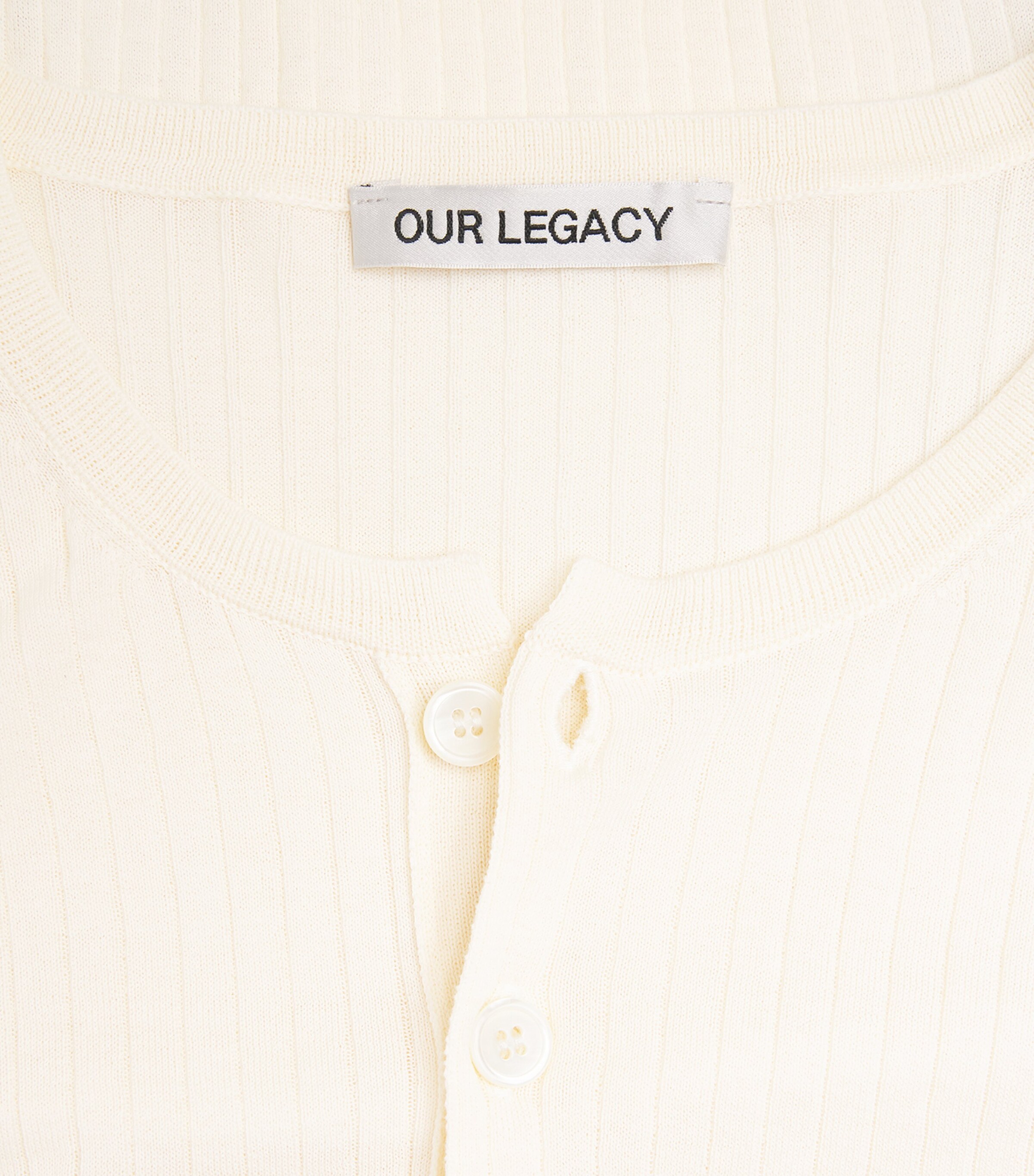 Our Legacy Mens Cotton Ribbed Henley Top Ivory Image 6