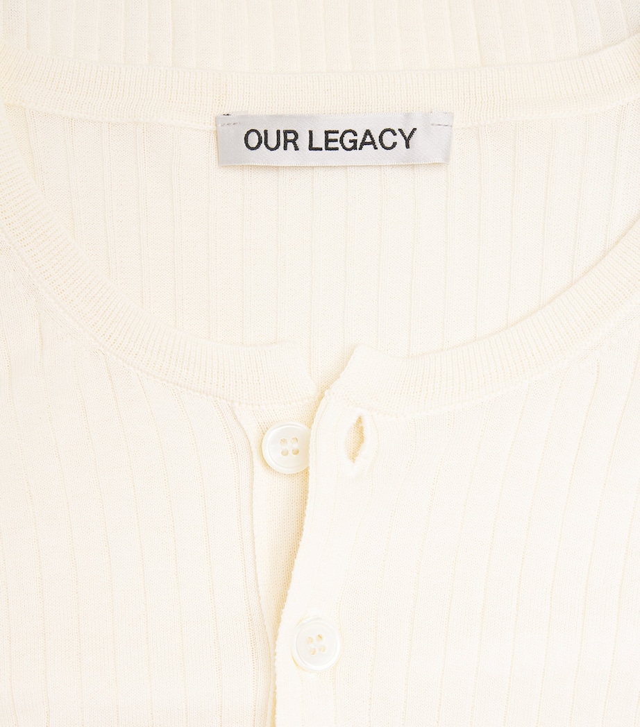 Our Legacy Mens Cotton Ribbed Henley Top Ivory Image 6