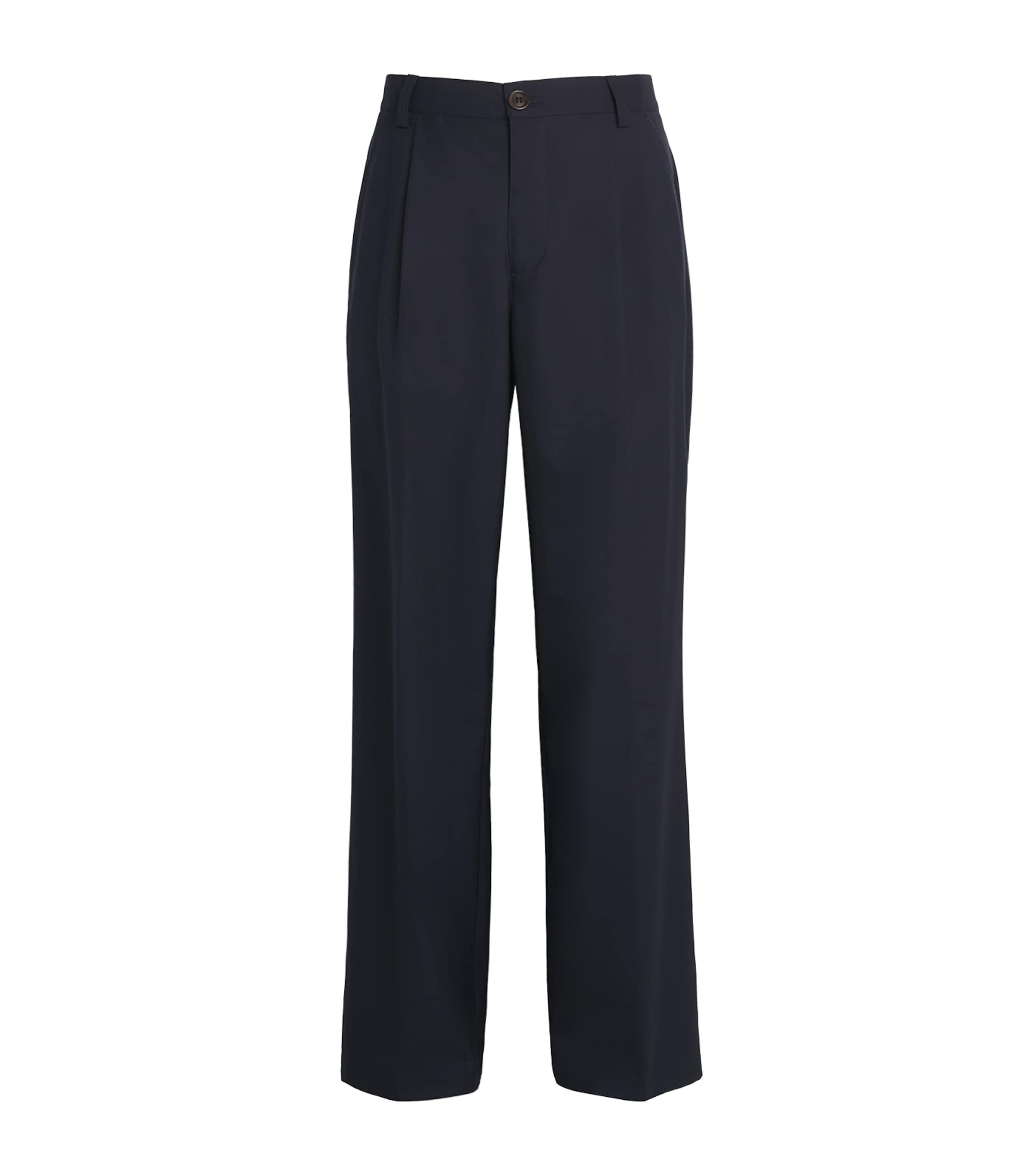 Oliver Spencer Mens Wool Orsman Wide-Leg Trousers Navy Image 1