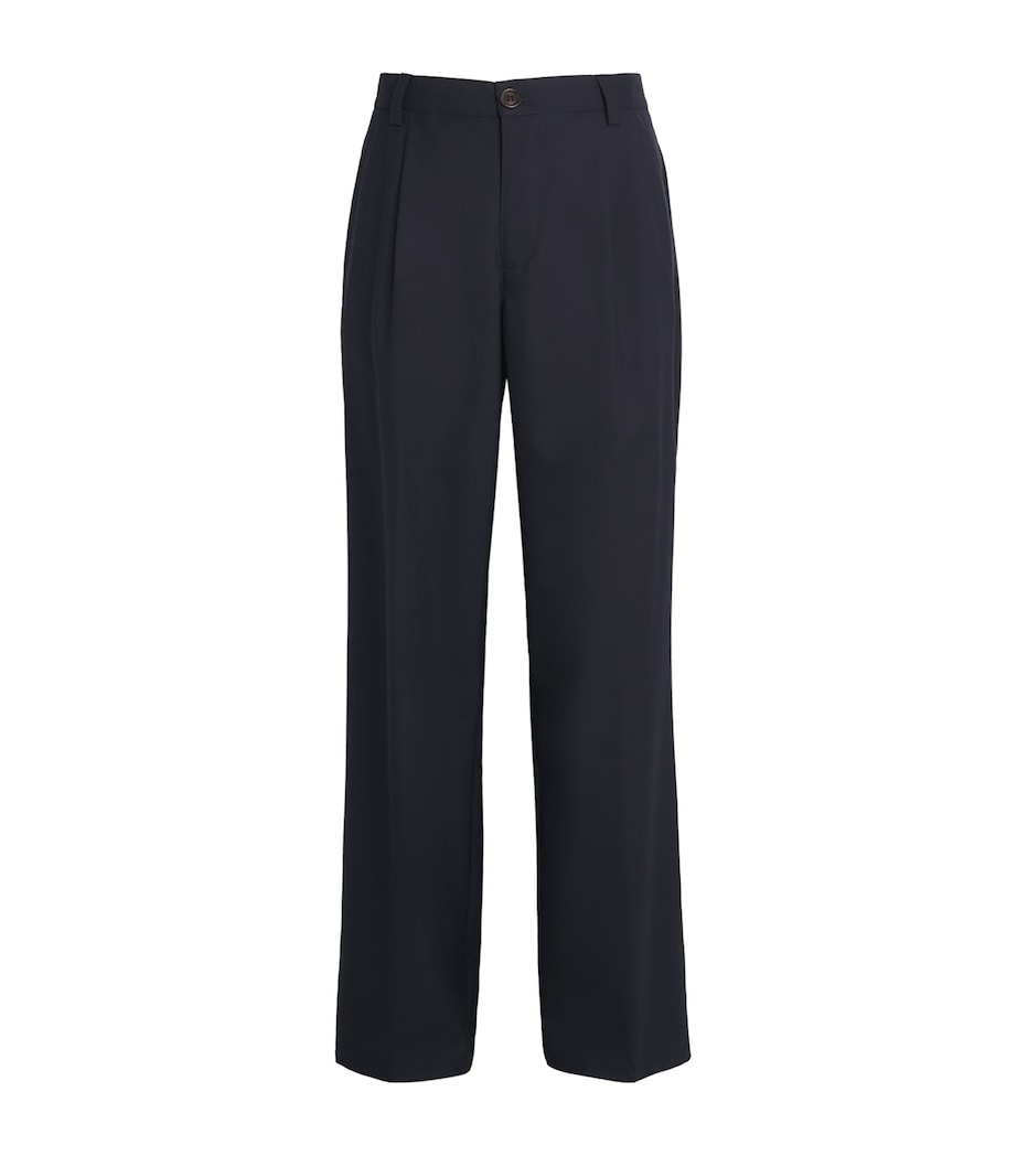 Oliver Spencer Mens Wool Orsman Wide-Leg Trousers Navy Image 1