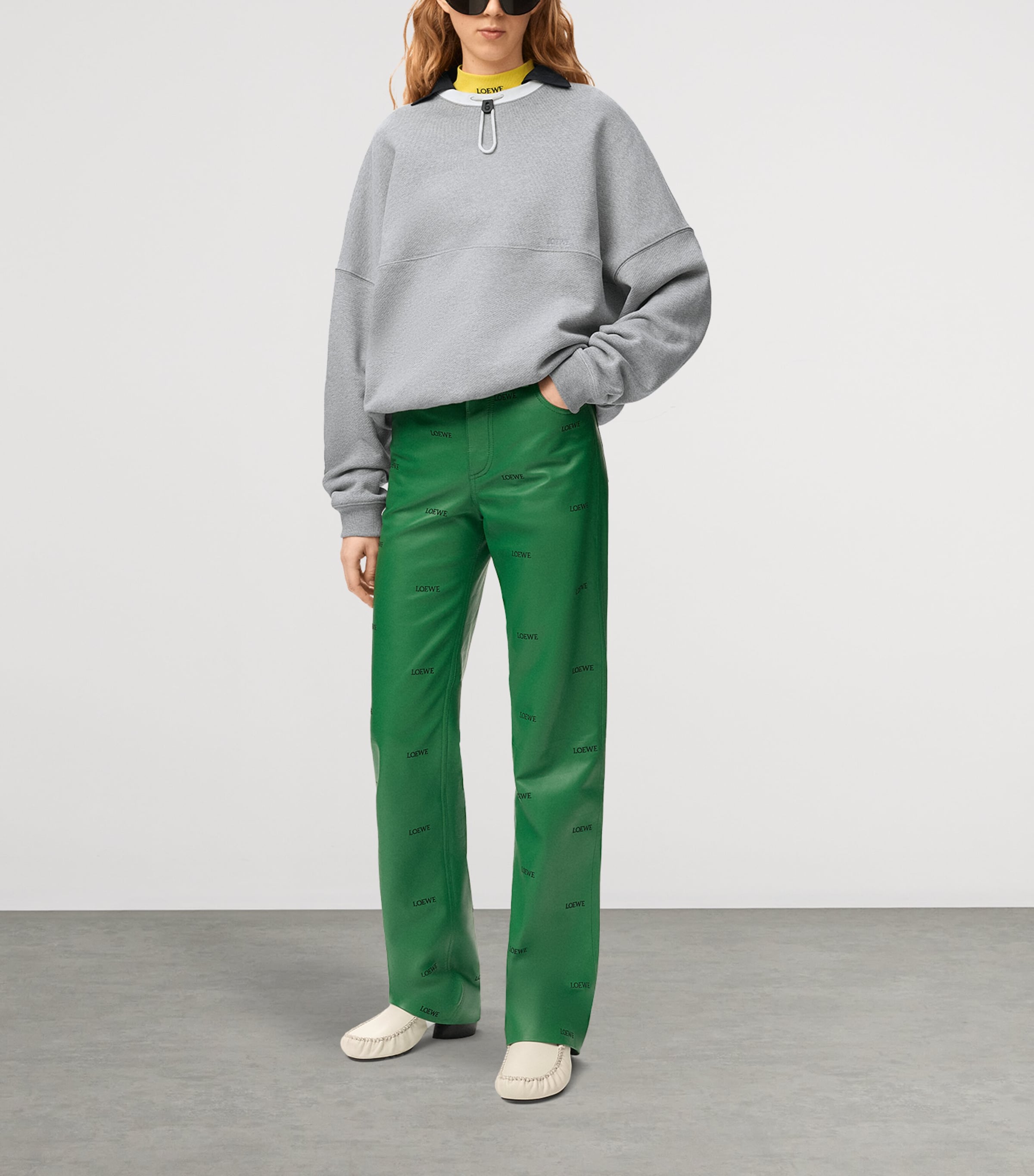 LOEWE Womens Cotton-Blend Drawstring Sweatshirt Grey Melange Image 2