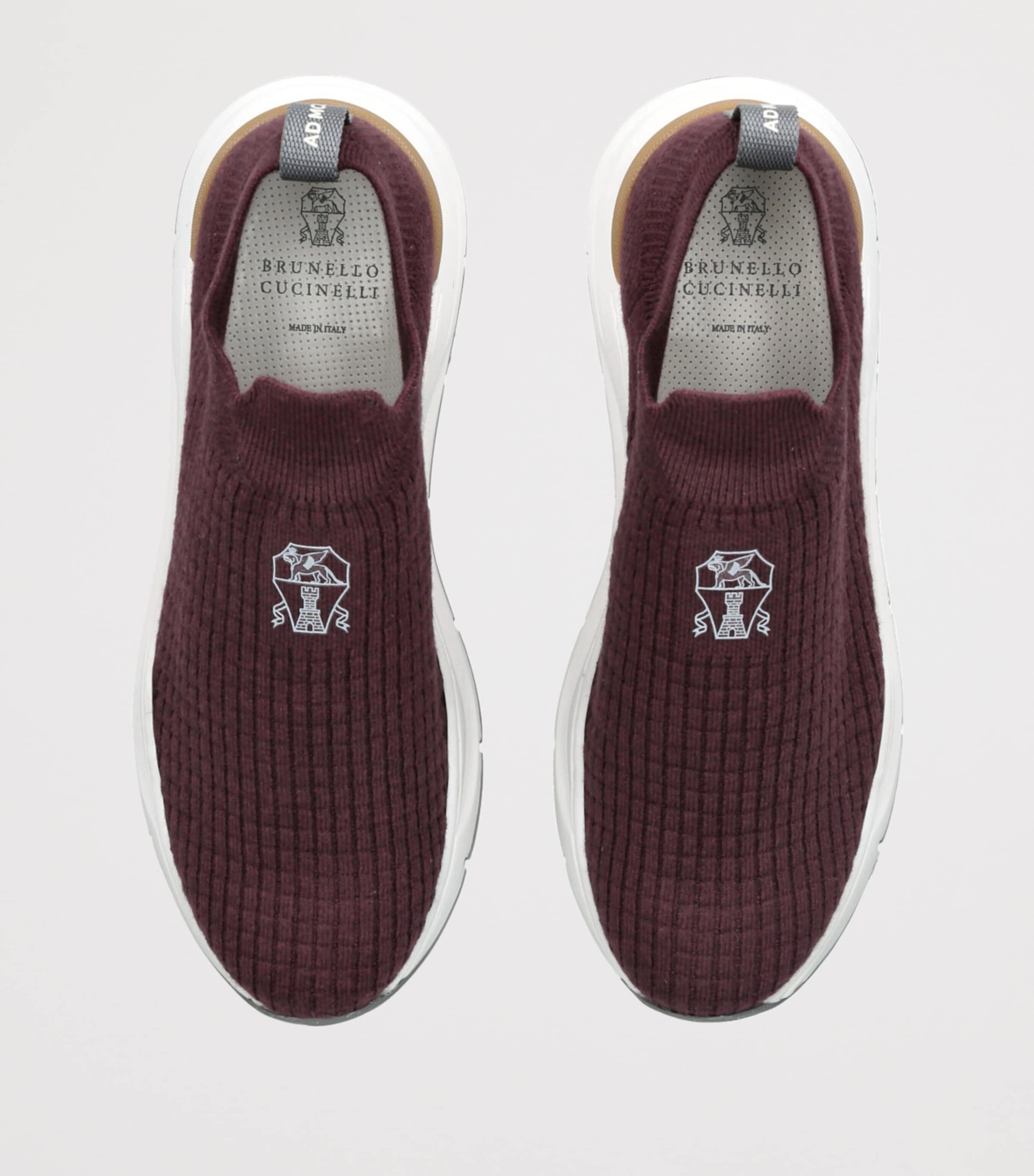 Brunello Cucinelli Cotton Knitted Slip-On Sneakers Wine Image 4