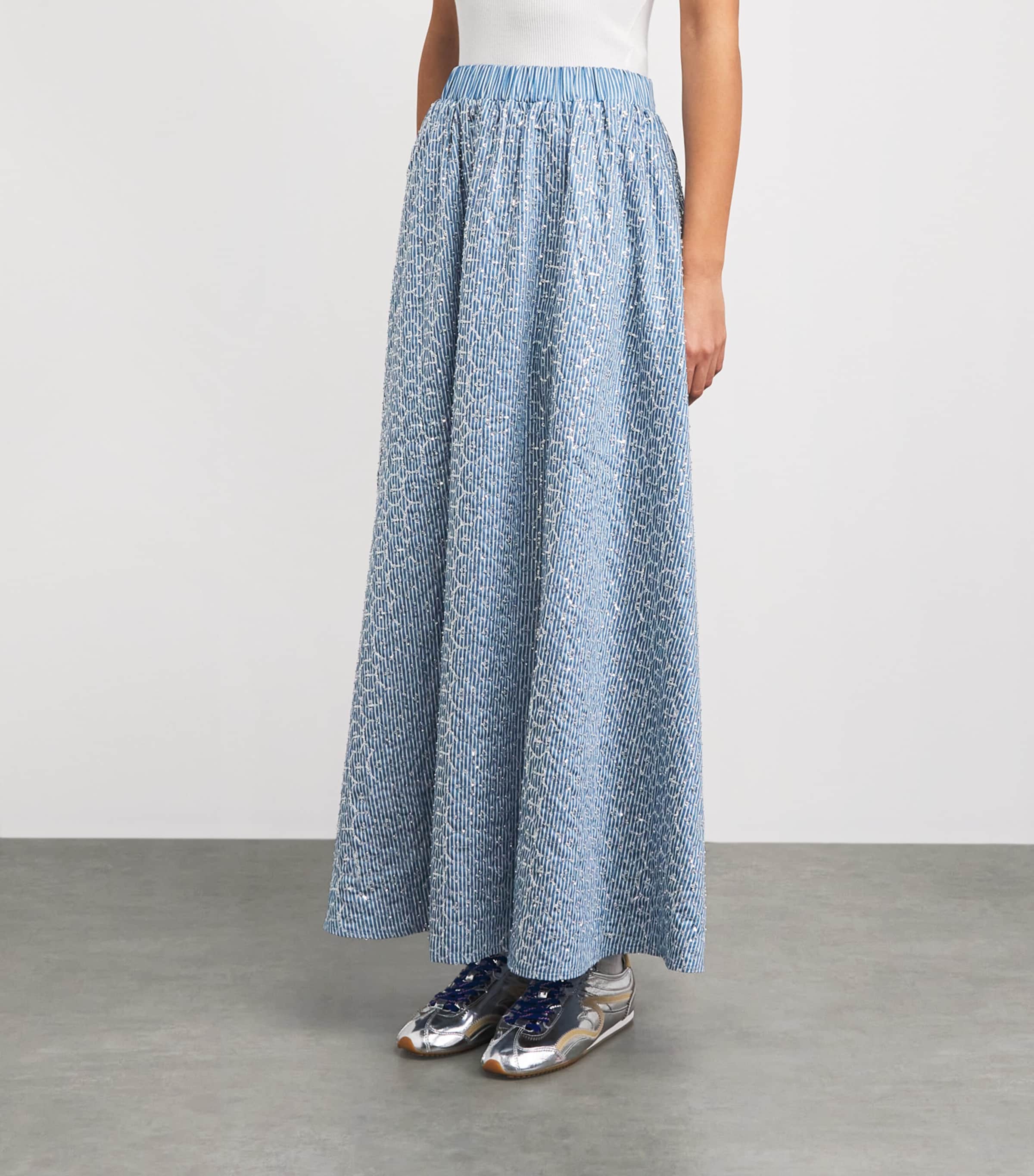 Sandro Paris Womens Sequin Stripe Maxi Skirt Blue Image 4