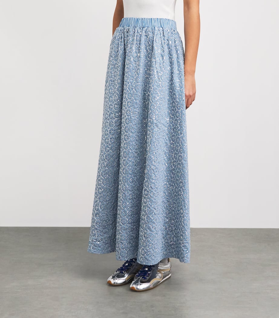 Sandro Paris Womens Sequin Stripe Maxi Skirt Blue Image 4