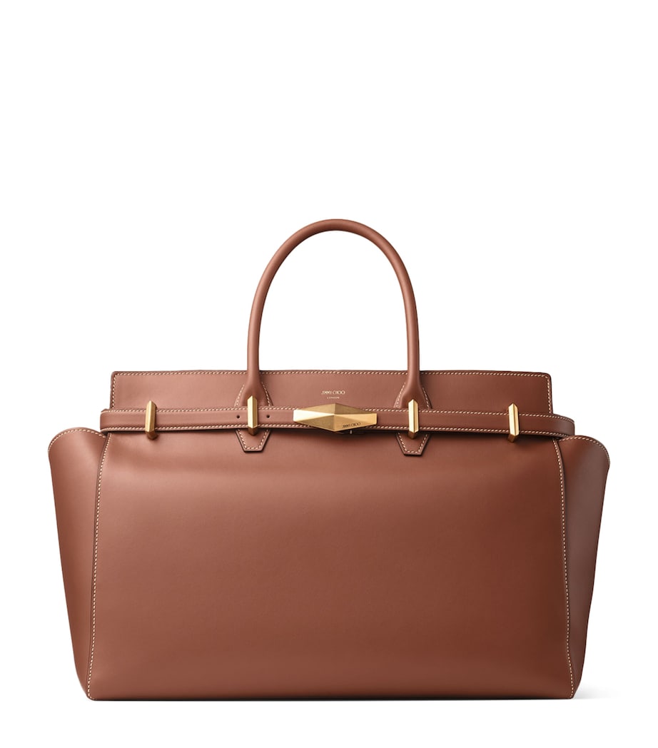 Diamond Leather Belted Top-Handle Bag TAN/ECRU/GOLD Image 1