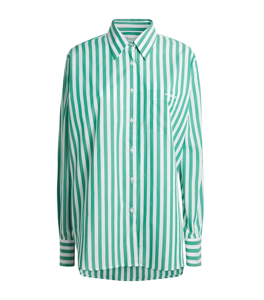 Hunza G Womens Cotton Stripe Cabana Shirt Emerald Image 1