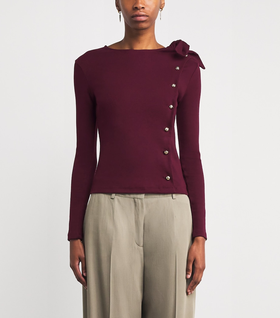 Cotton-Blend Bow-Detail Top BURGUNDY Image 3