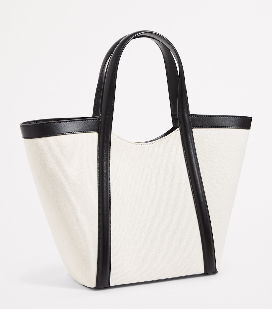 Small Canvas-Leather Embossed Tote Bag CREAM Image 3