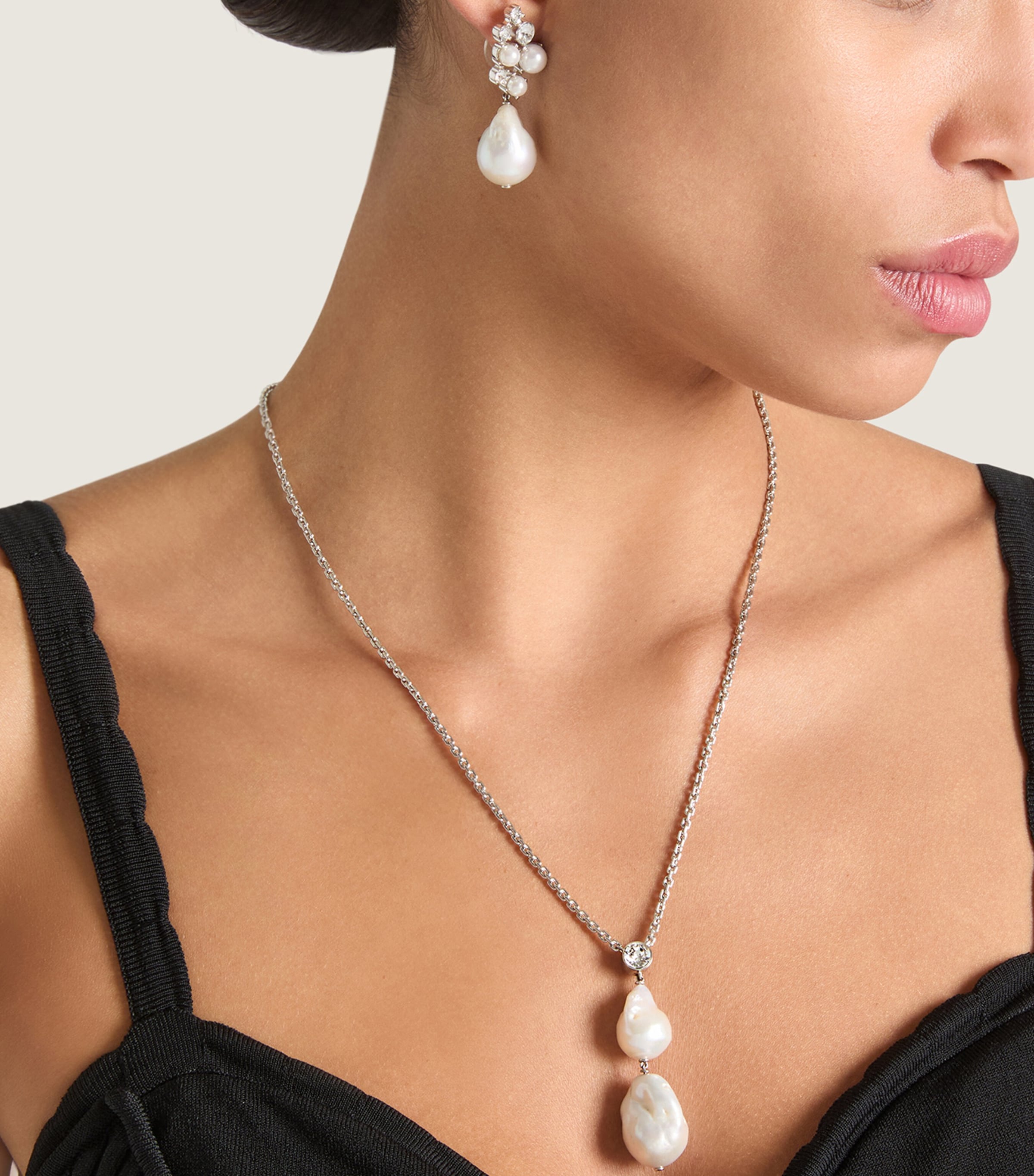 Faux Pearl and Crystal-Embellished Earrings WHITE/SILVERY Image 2