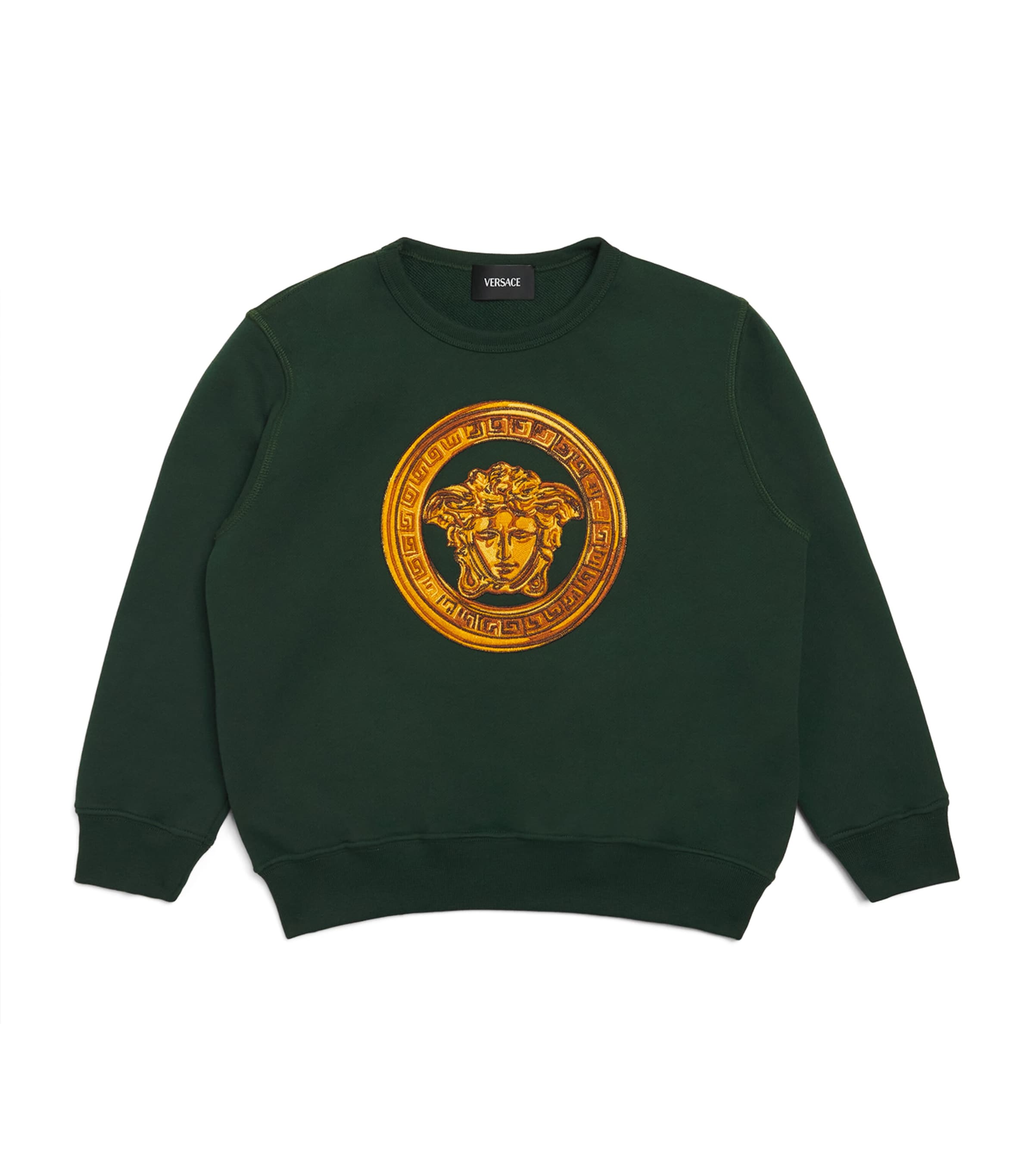 Cotton Embroidered Medusa Sweatshirt (6-14 Years) 2GQ30BOTTLE GRN+GOLD Image 1
