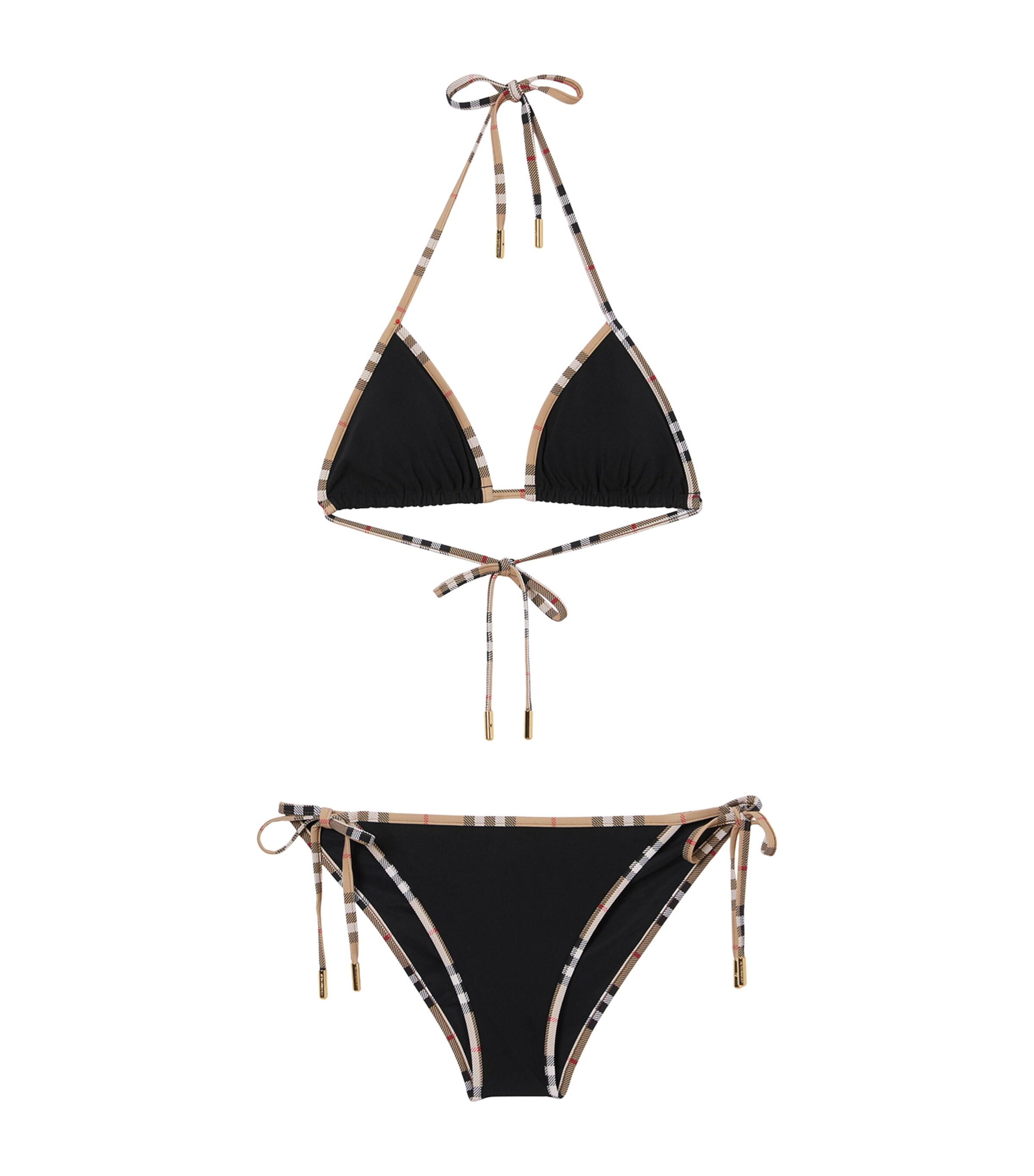 Burberry Womens Check-Trim Triangle Bikini Black Image 1