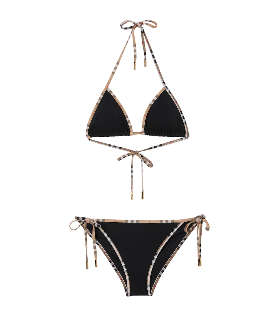 Burberry Womens Check-Trim Triangle Bikini Black Image 1