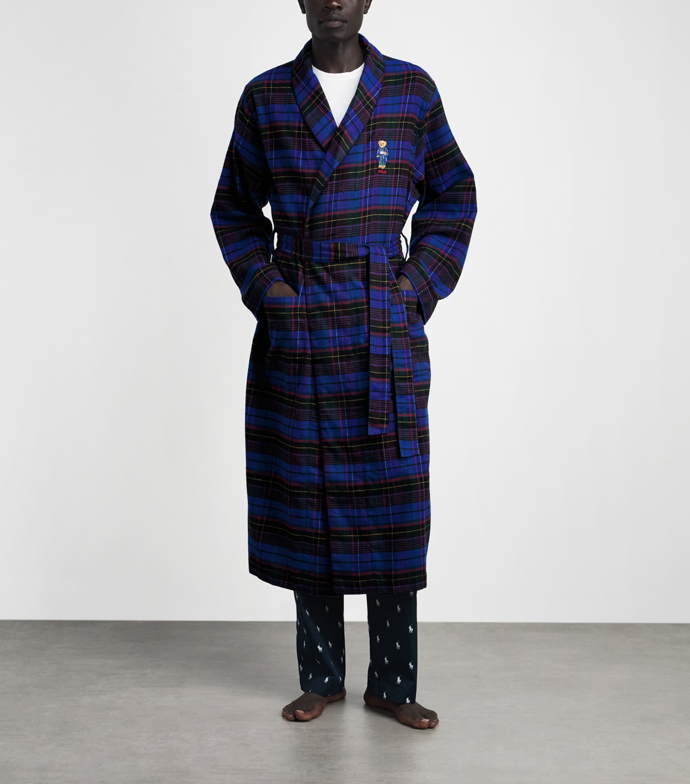 Polo Ralph Lauren Mens Cotton Tartan Polo Bear Robe Grn Jwel Blu Mlt Pld Image 2