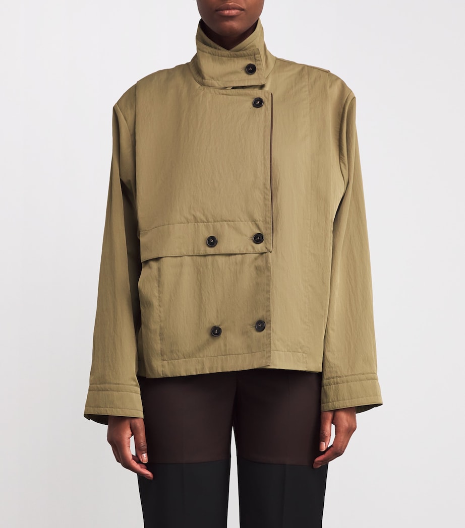 Leather-Trim Coral Trench Jacket 331 LIGHT KHAKI Image 3