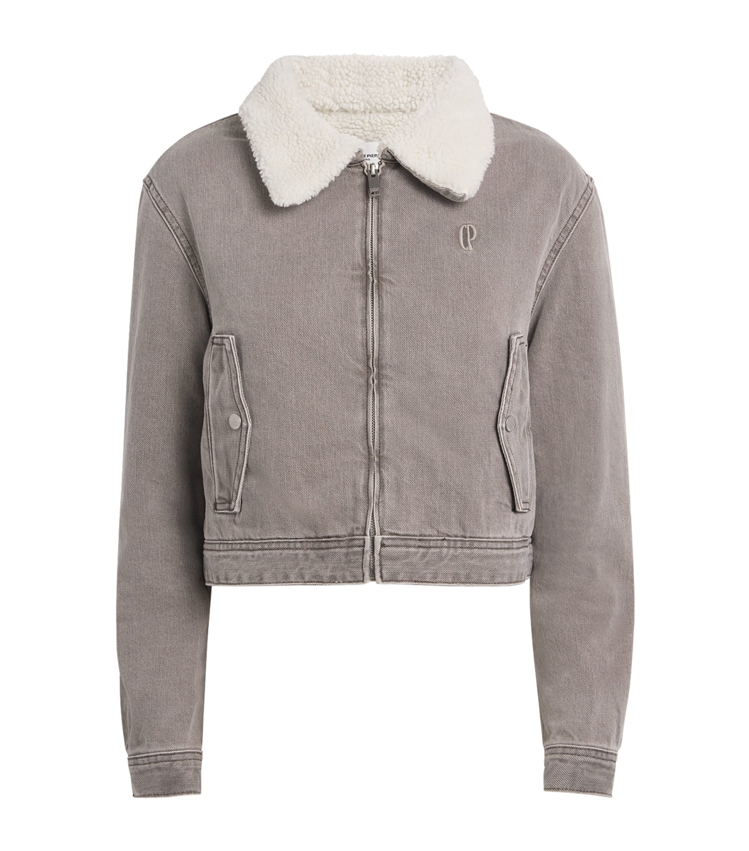 Claudie Pierlot Fleece-lined Denim Jacket In Gray