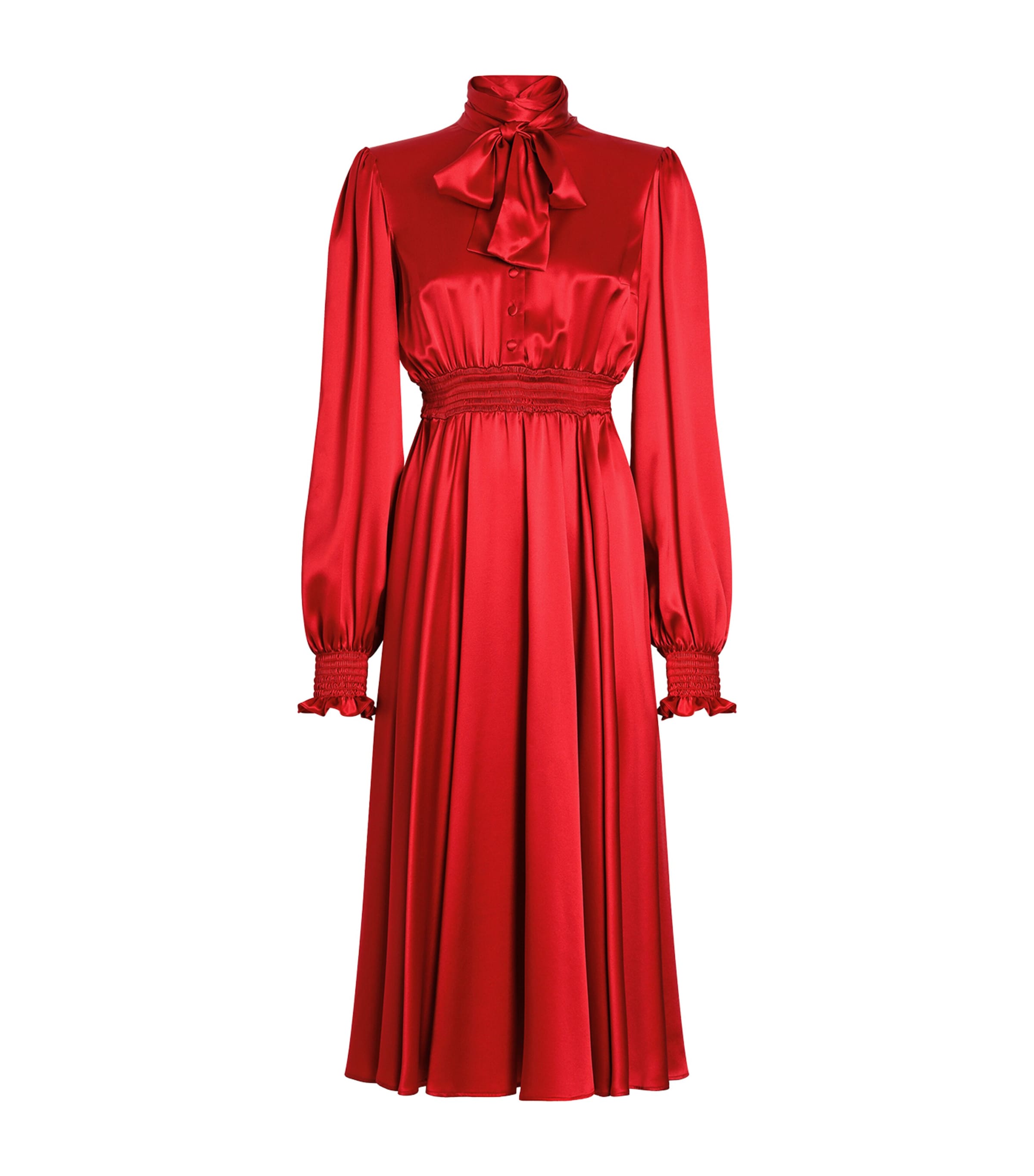 Dolce & Gabbana Silk Satin Shirt Dress With Pussy-bow