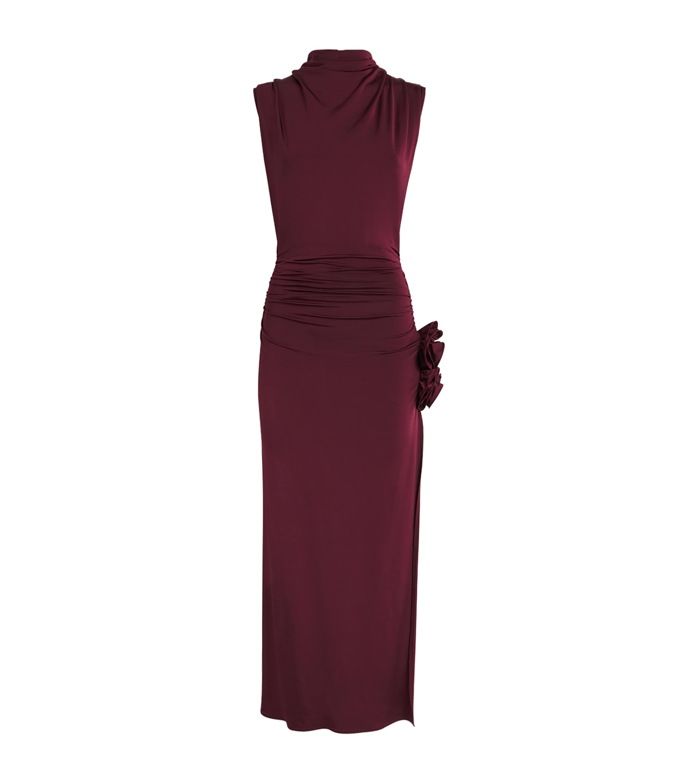 Shop Magda Butrym Draped High-neck Midi Dress In Red