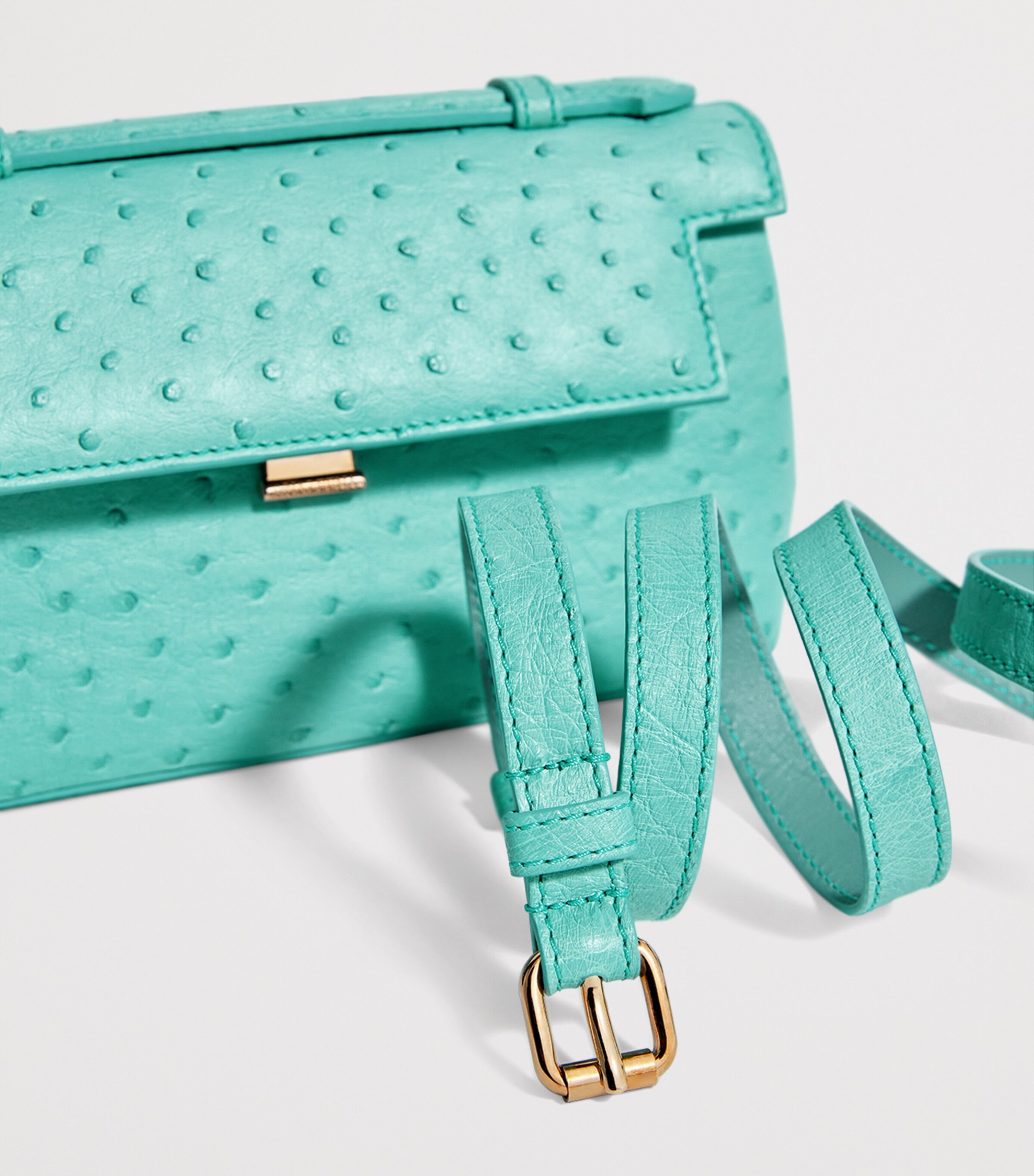 Ostrich Leather Top-Handle Bag TIFF BLUE Image 6