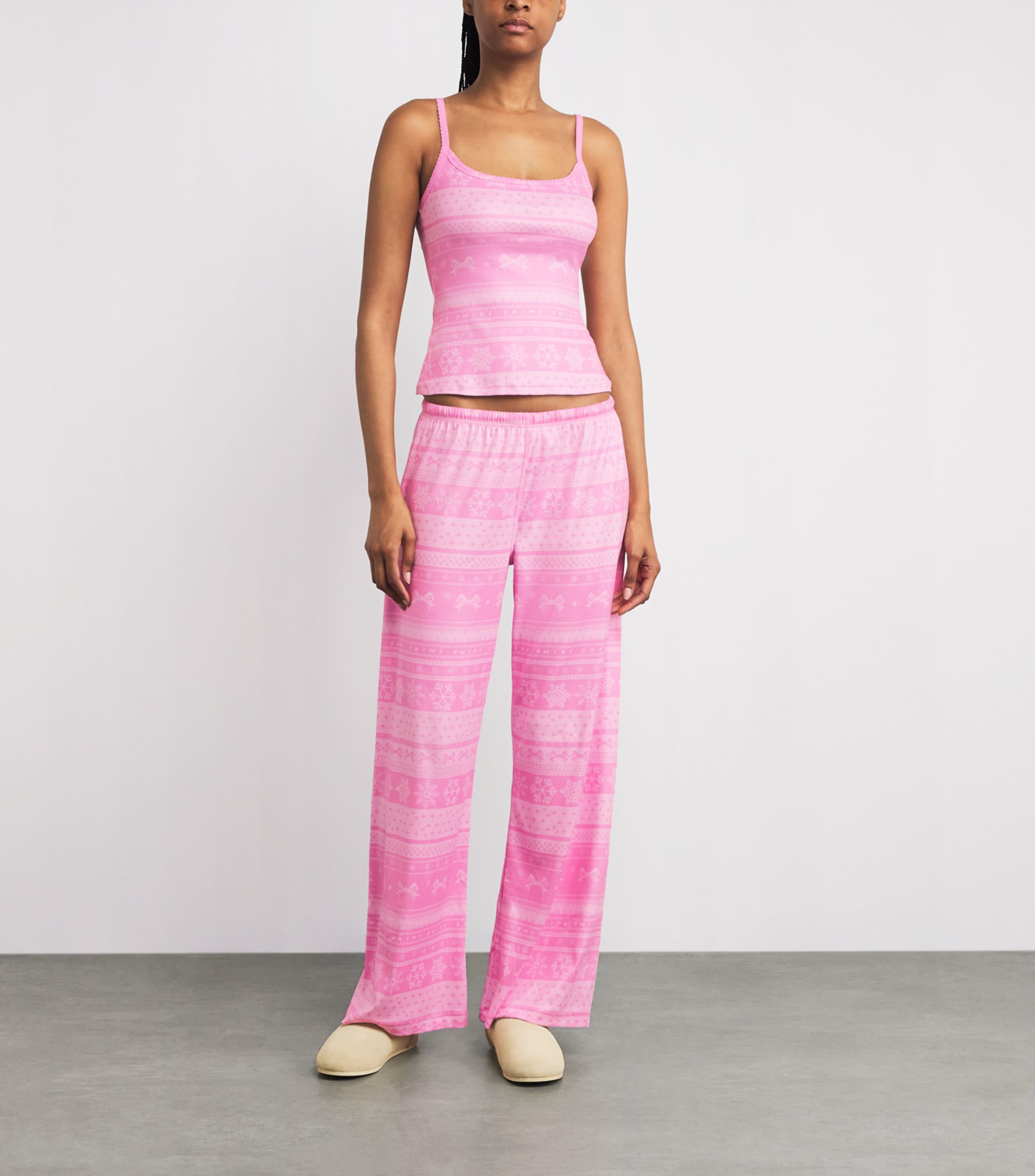 Pointelle Plush Cami Pyjama Top BUBBLGM BOW FAIRISLE Image 2