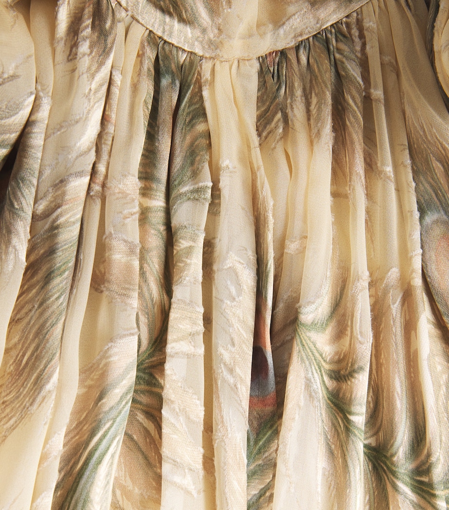 Zimmermann Womens Silk Printed Burnout Halter Maxi Dress Cream Feather Image 7