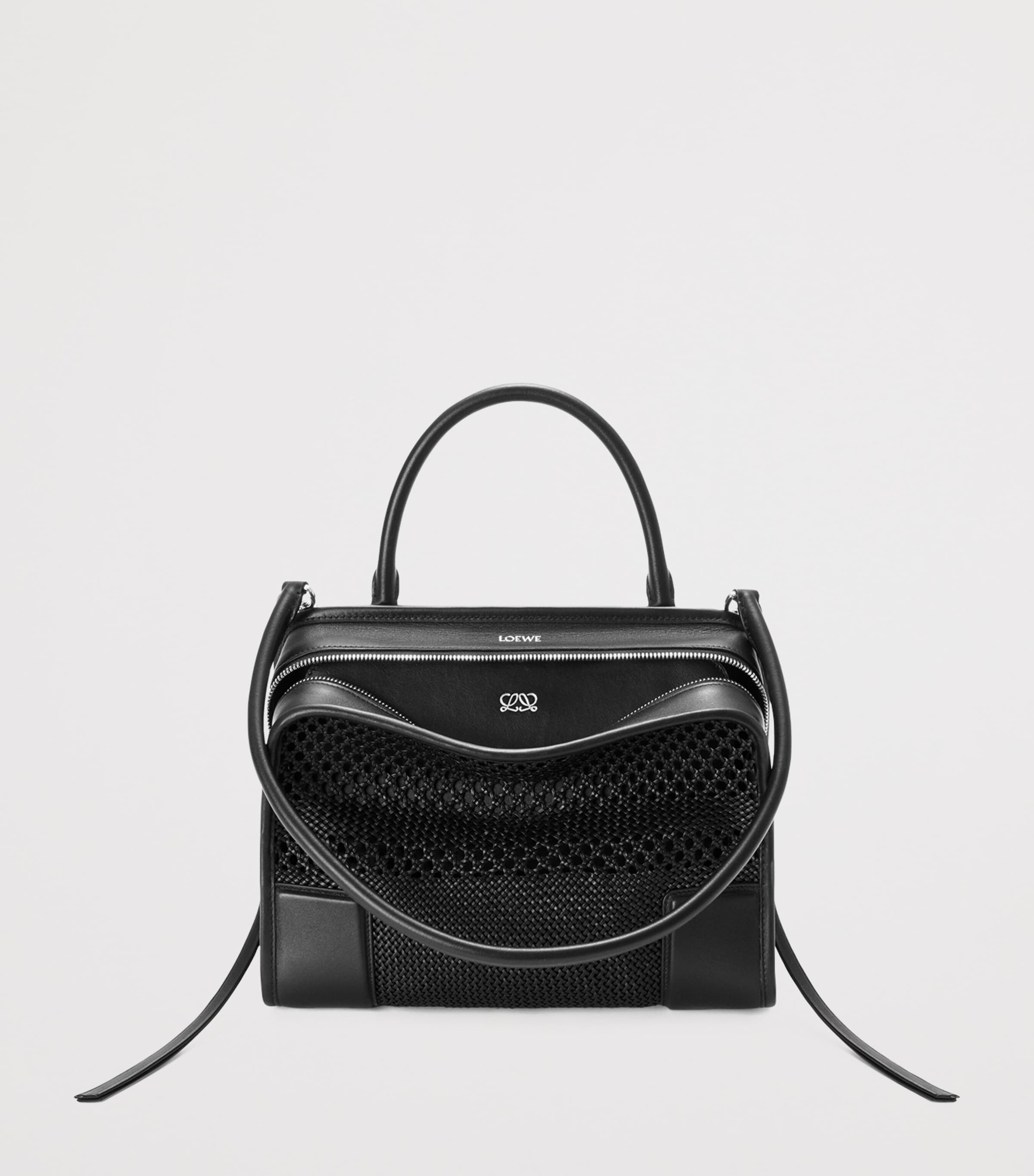 LOEWE Medium Woven Leather Amazona 180 Top-Handle Bag Black Image 2