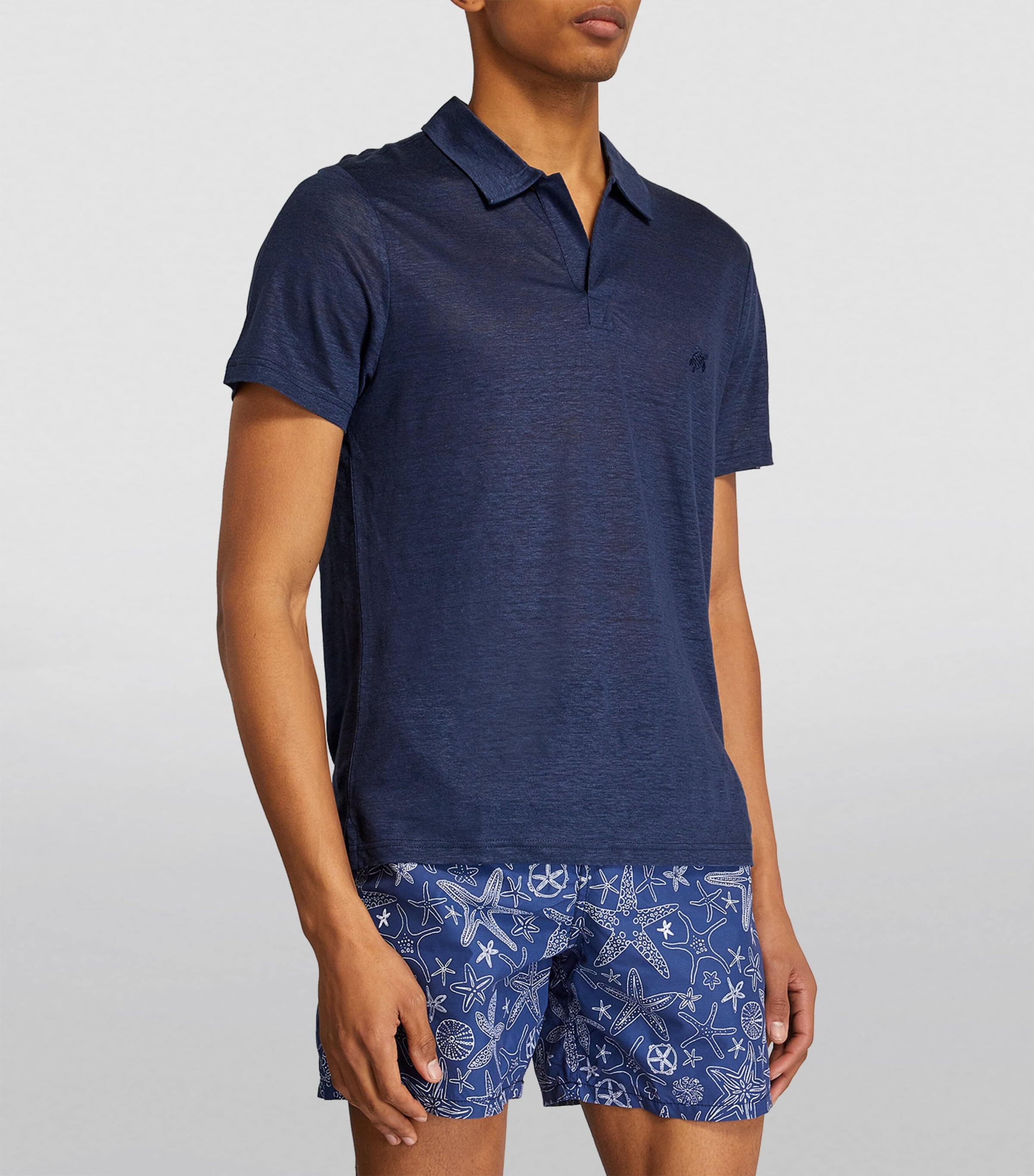 Linen Pyramid Polo Shirt 390 NAVY Image 3