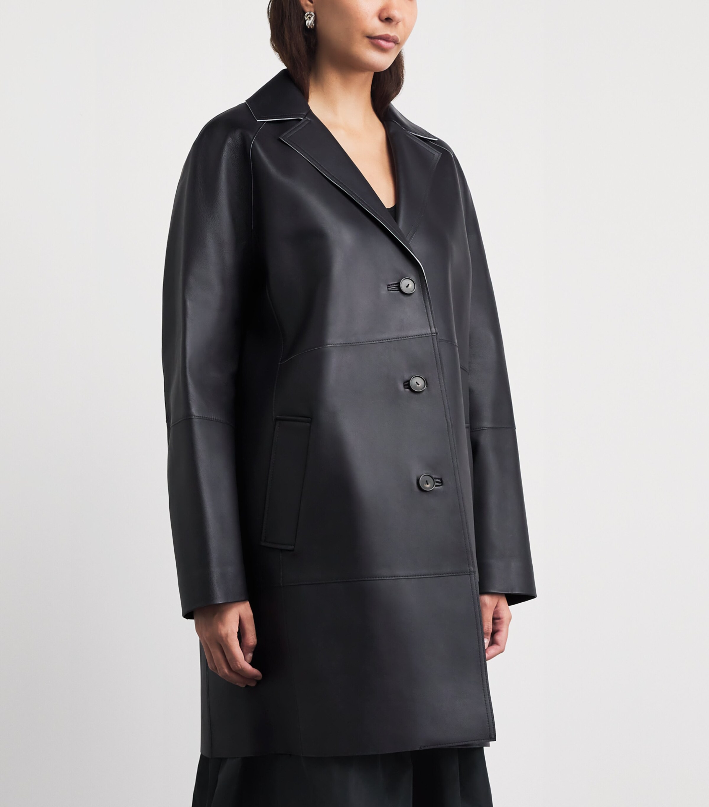 Vince Womens Bonded Leather Coat Midnight Image 4