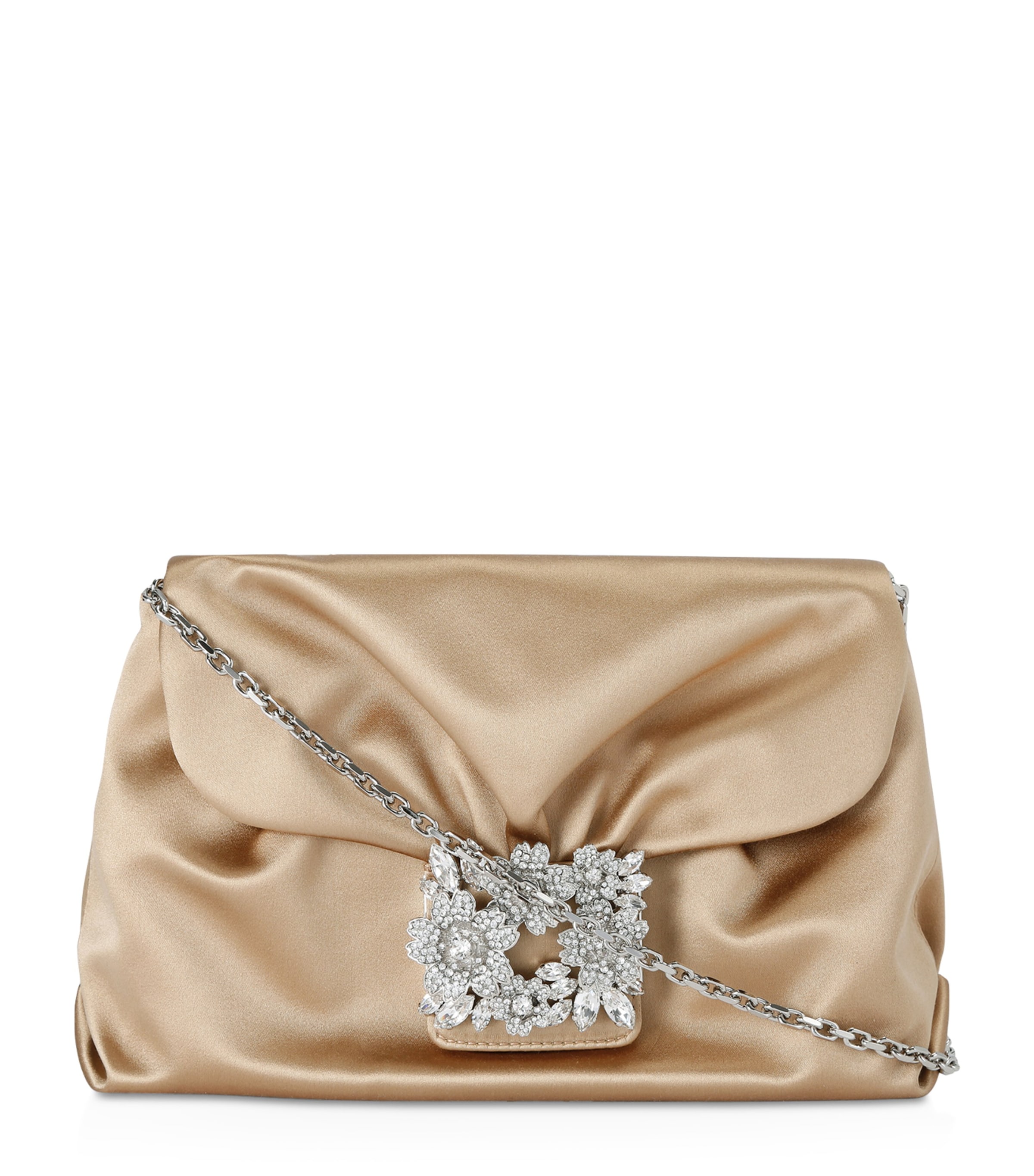 Roger Vivier Mini Satin Efflorescence Clutch Bag In Beige